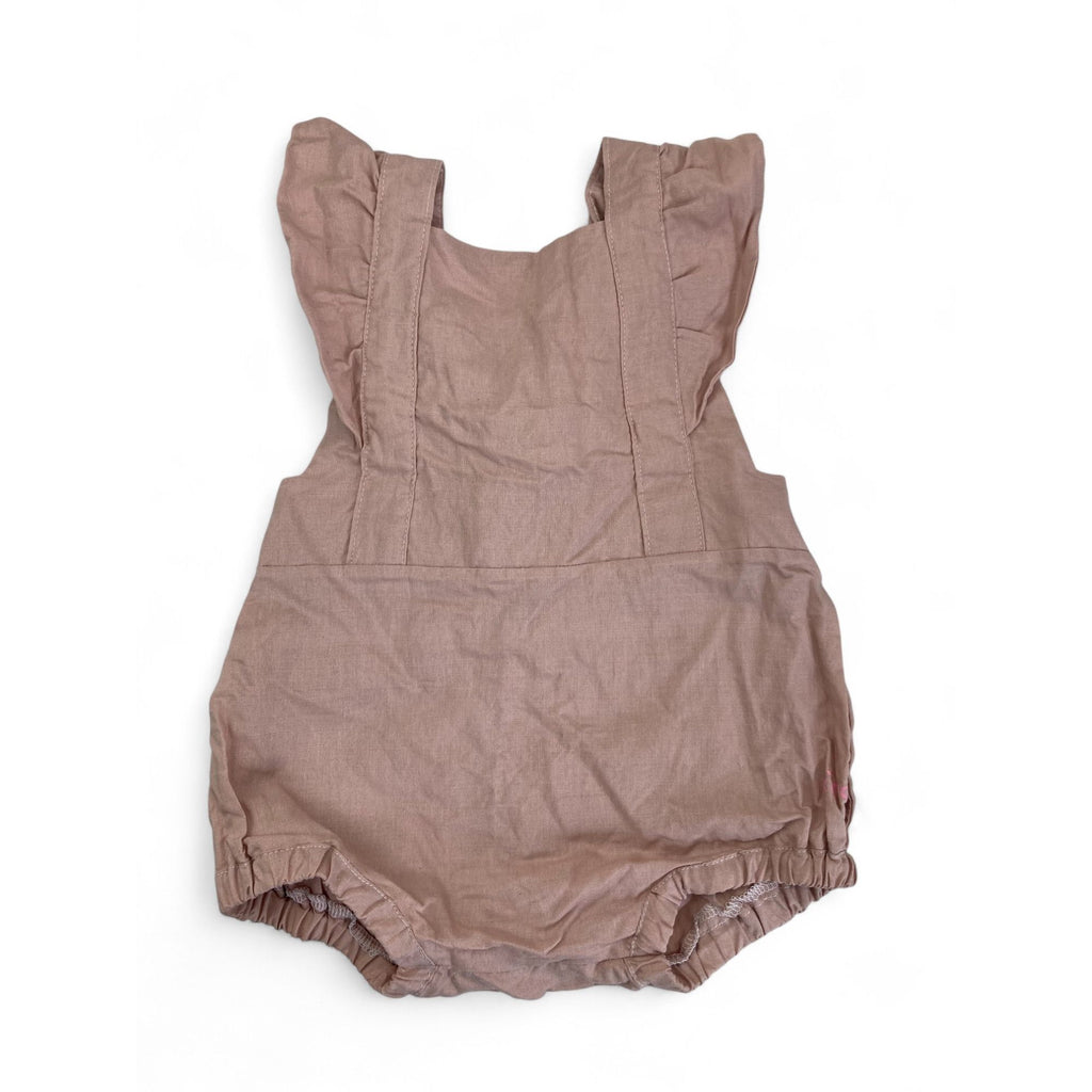 18-24M Light Pink Ruffled Detail Pinafore Overalls Romper - Kinco Kids