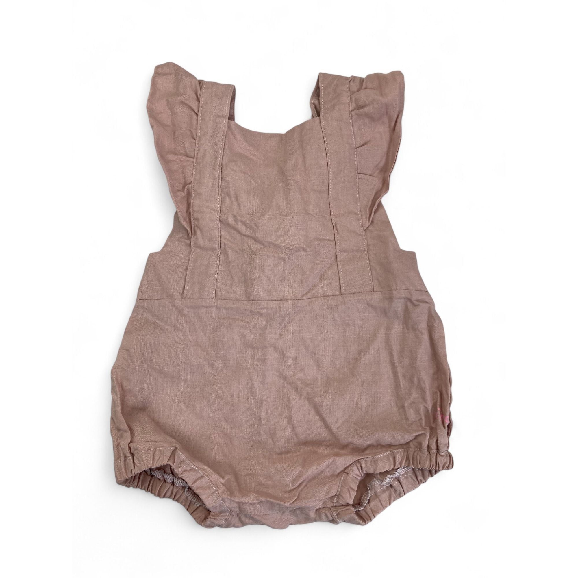 18-24M Light Pink Ruffled Detail Pinafore Overalls Romper - Kinco Kids
