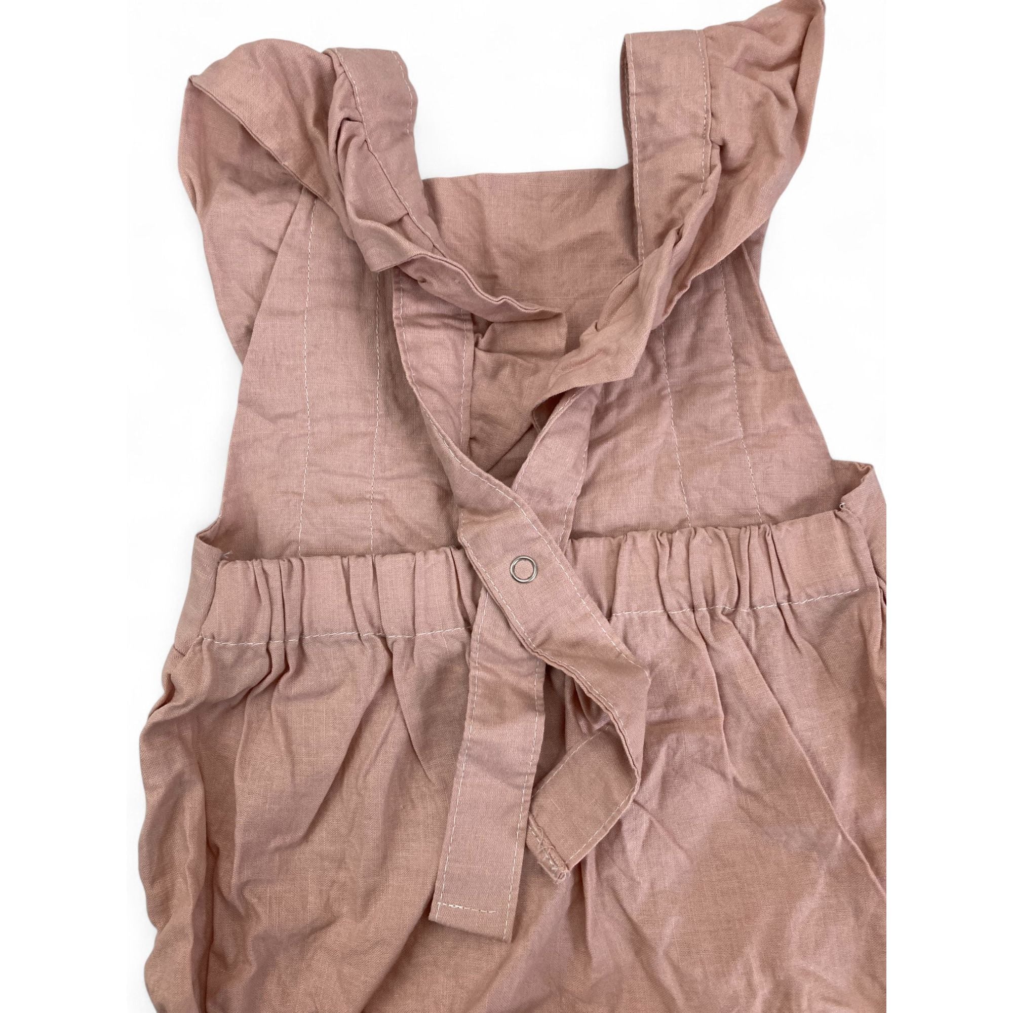 18-24M Light Pink Ruffled Detail Pinafore Overalls Romper - Kinco Kids