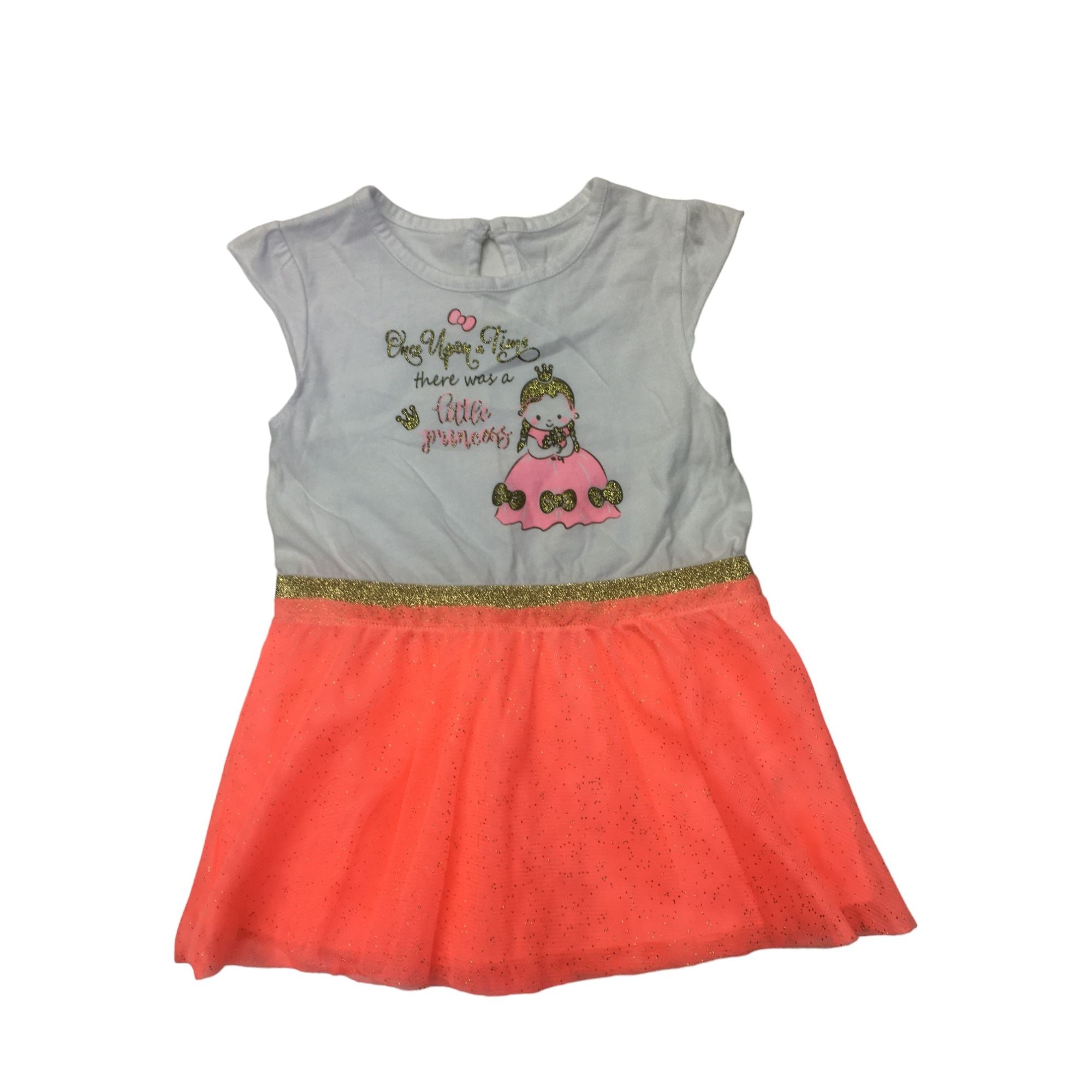 2-3Y White & Orange Neon Tulle Princess Dress