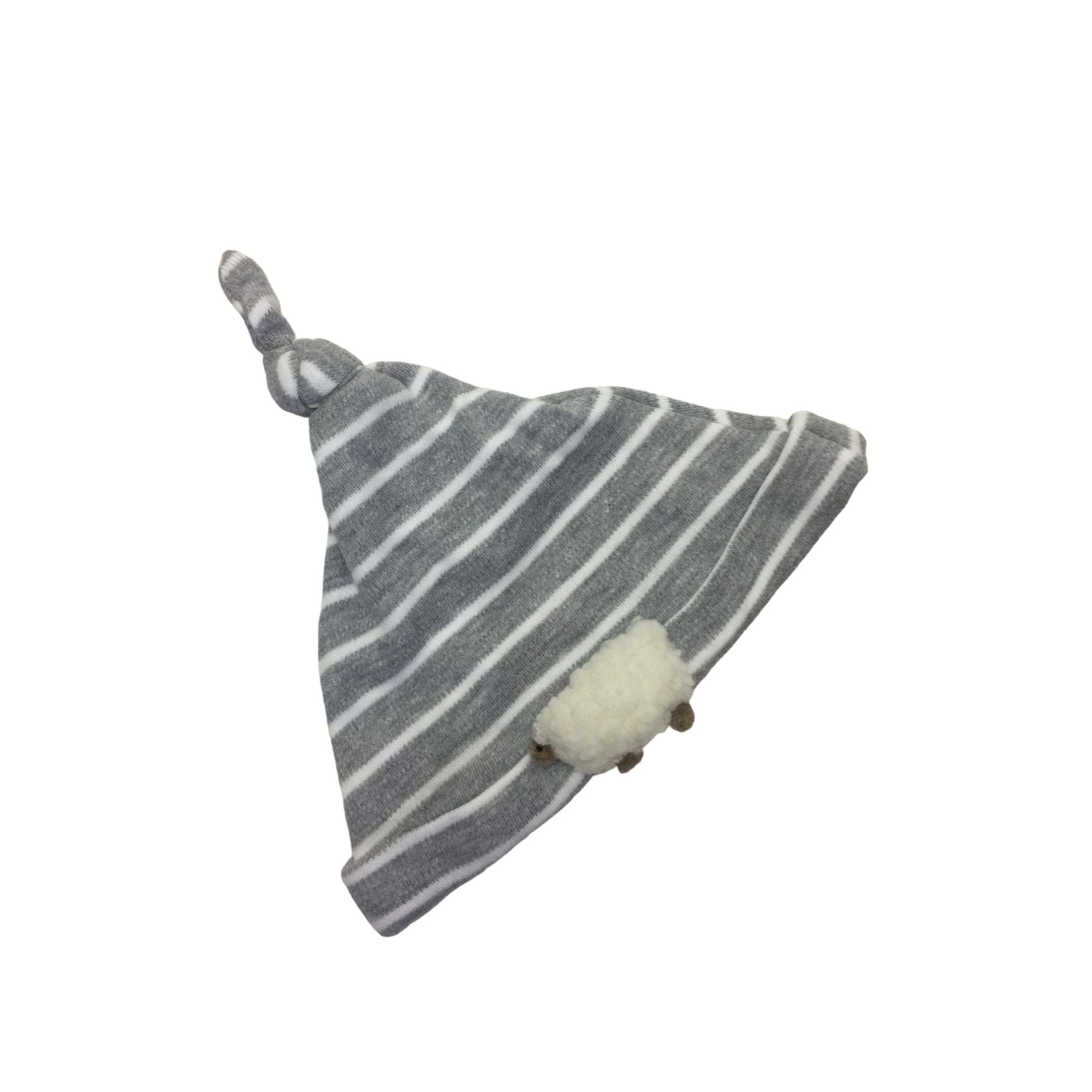 0-6M Grey Stripe Adjustable Knot Beanie - Rain
