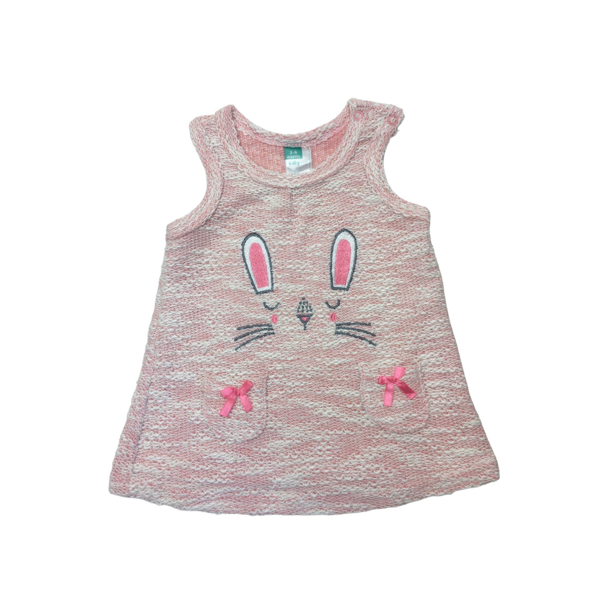 3-6M Light Pink Tweed Bunny Detail Tunic Dress - Ackermans