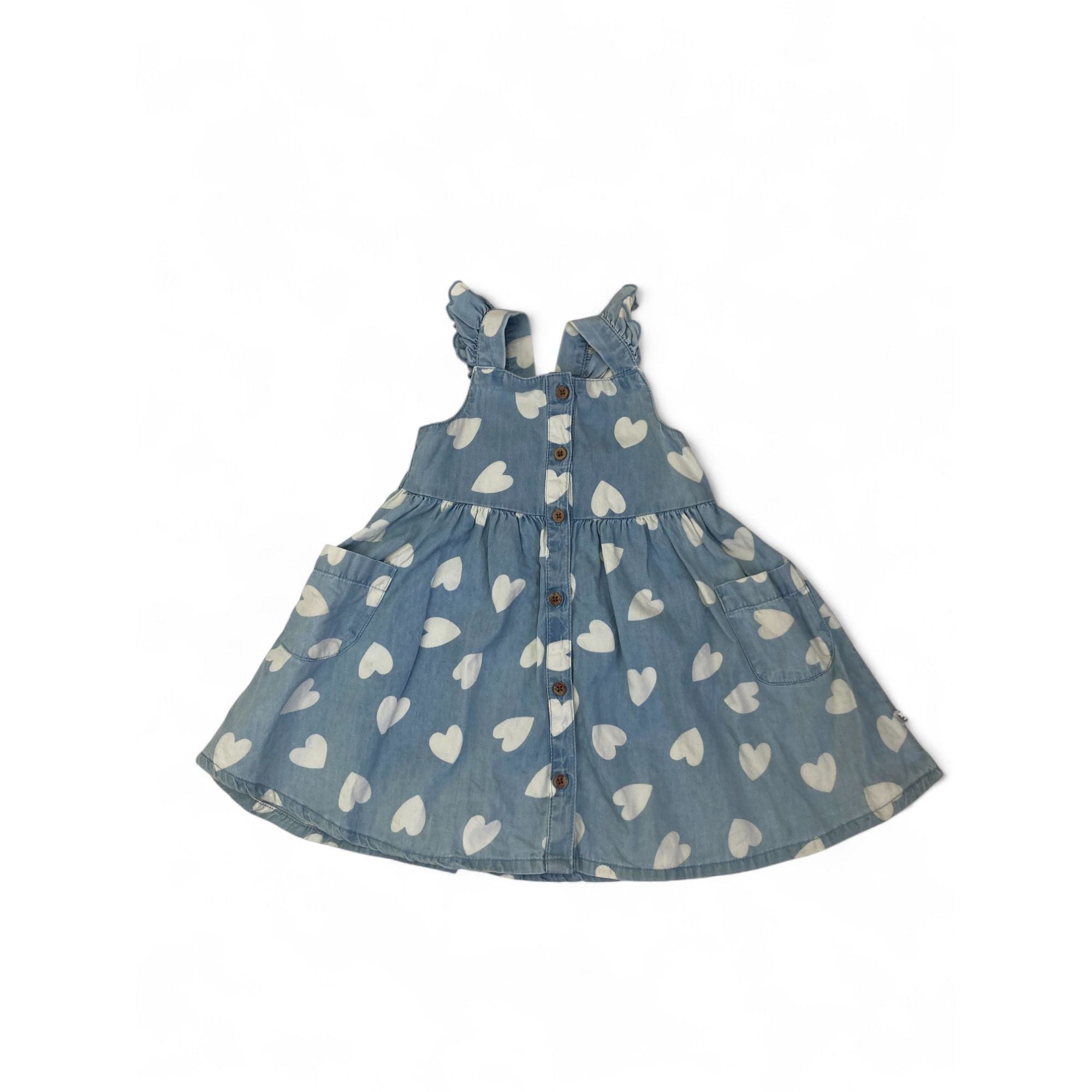 6-12M Light Blue & White Denim Heart Dress - Woolworths
