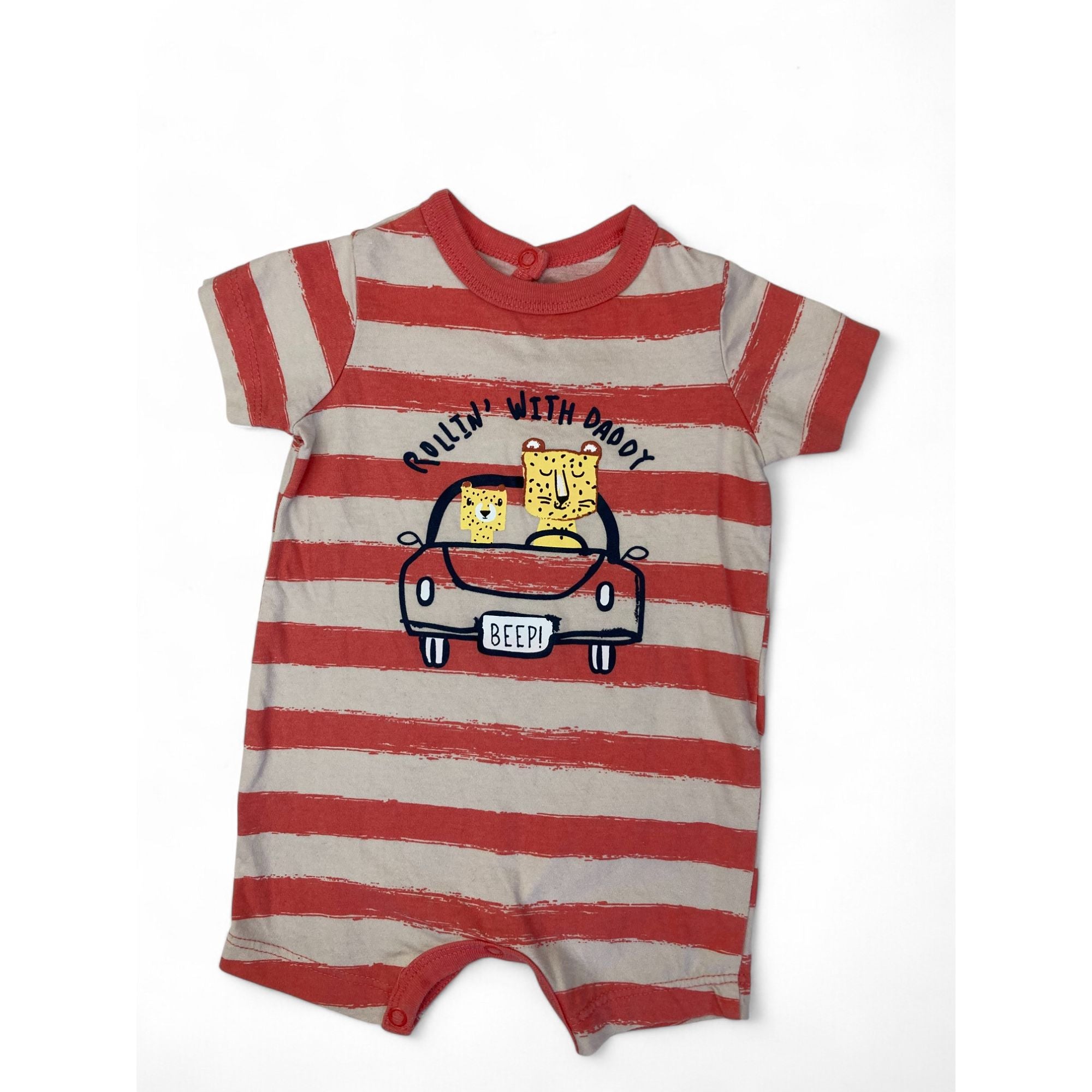 1-3M Coral & Beige "Rollin With Dad" Romper - Woolworths