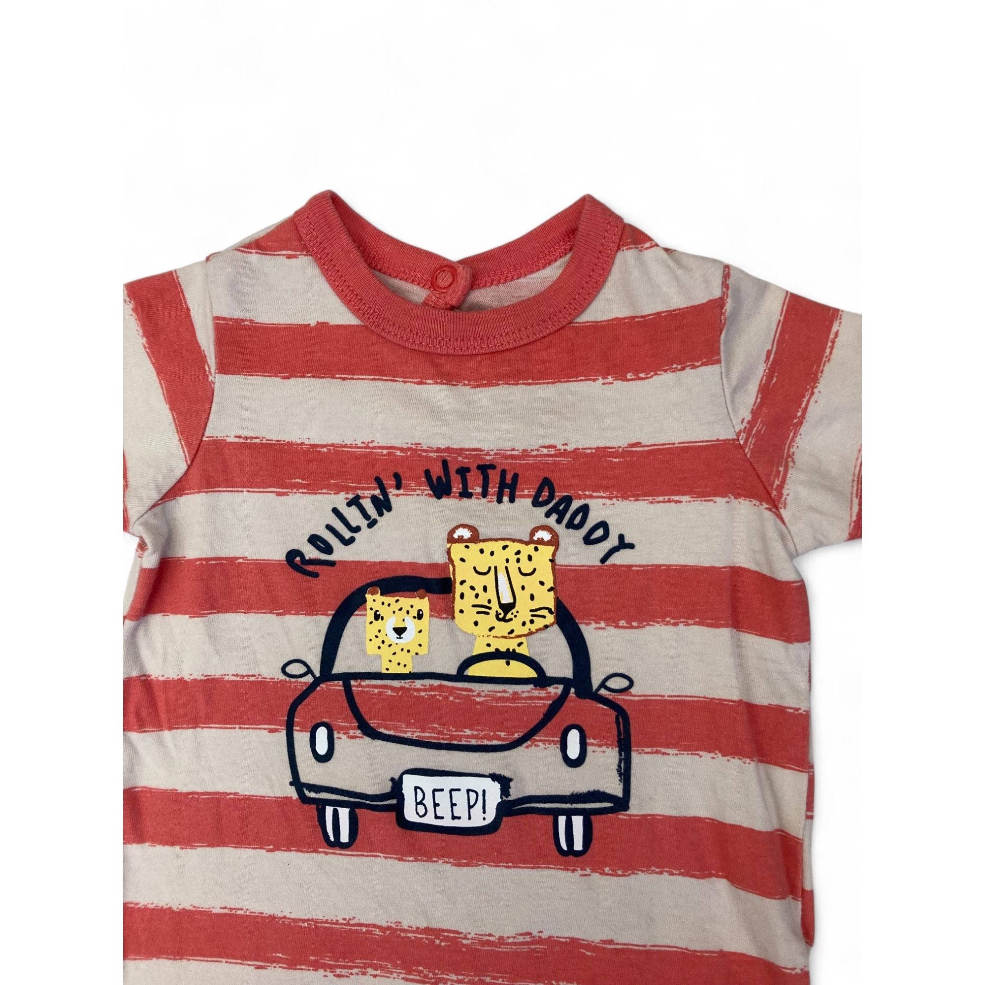 1-3M Coral & Beige "Rollin With Dad" Romper - Woolworths