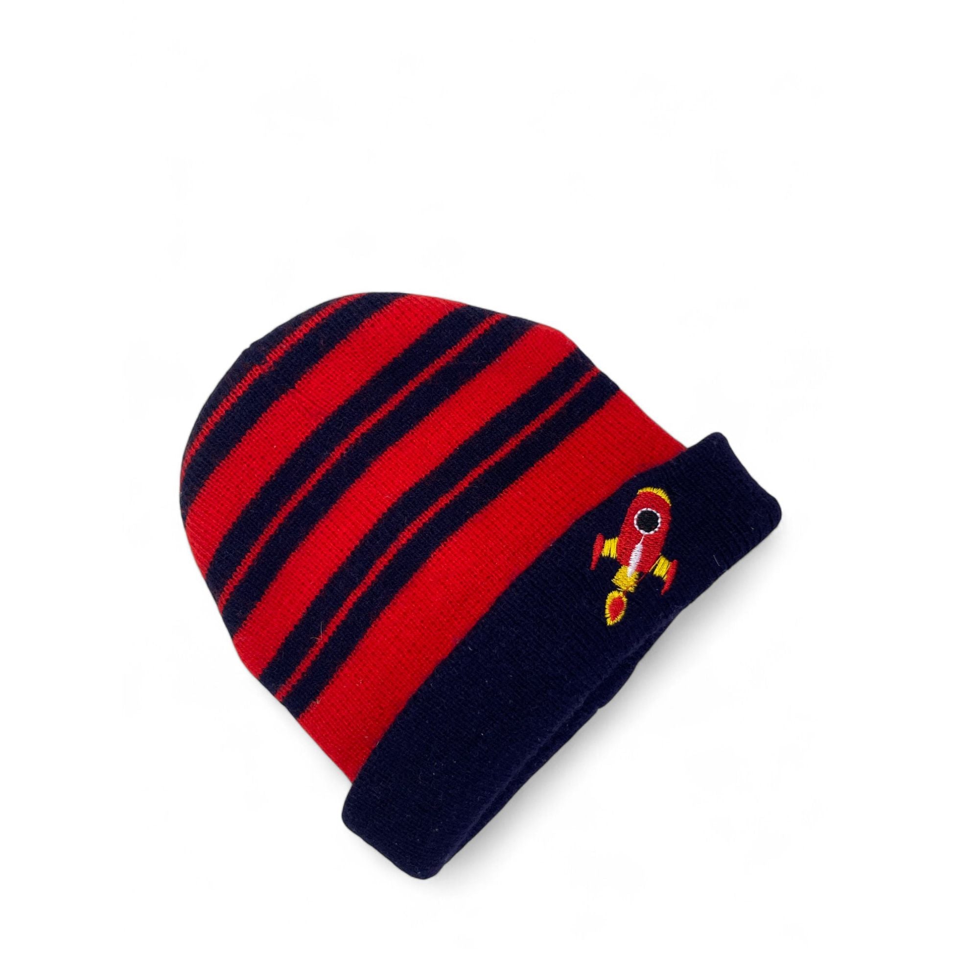 3-6M Red & Navy Blue Rocket Knit Stripe Beanie