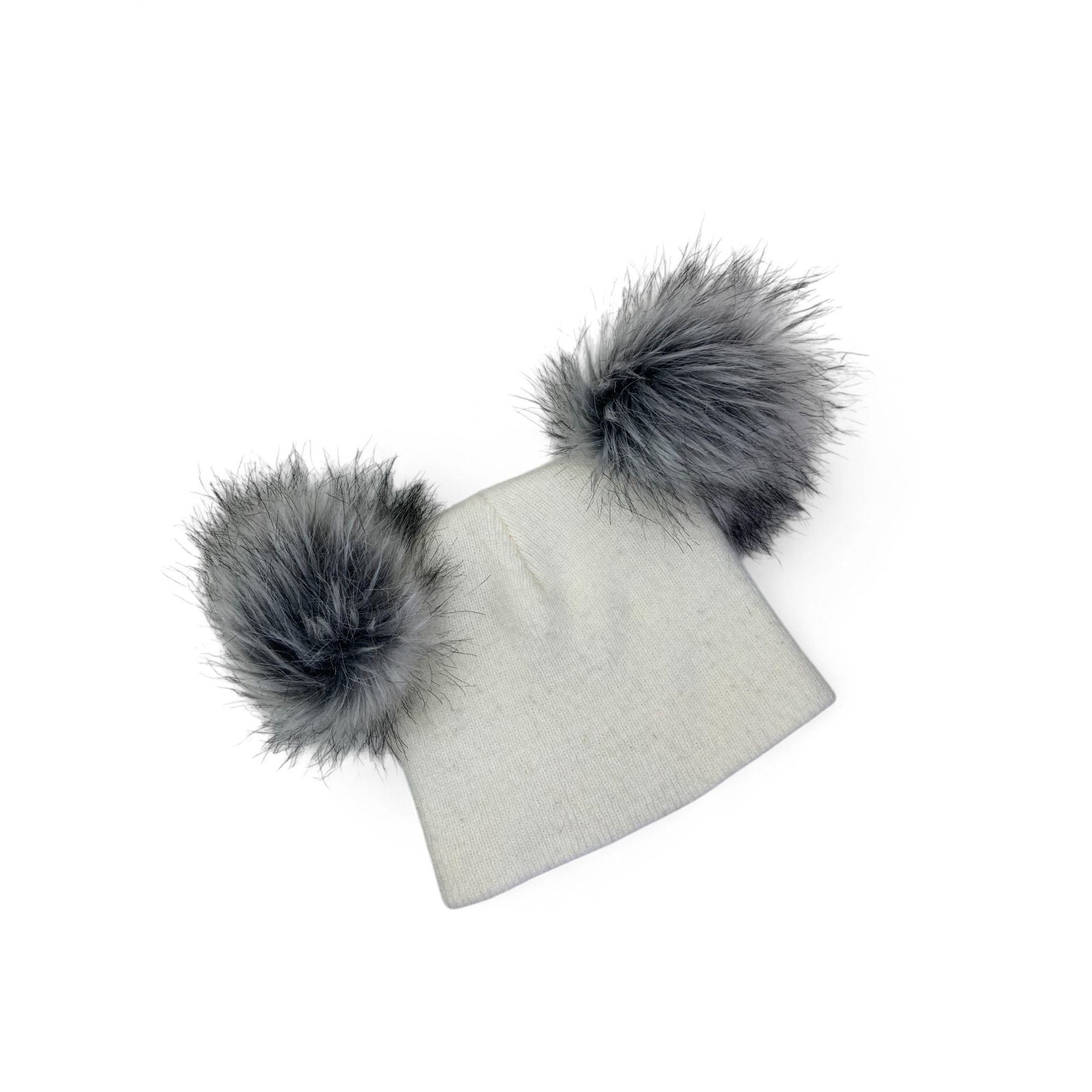 3-6M Cream & Grey Double Pompom Knit Beanie