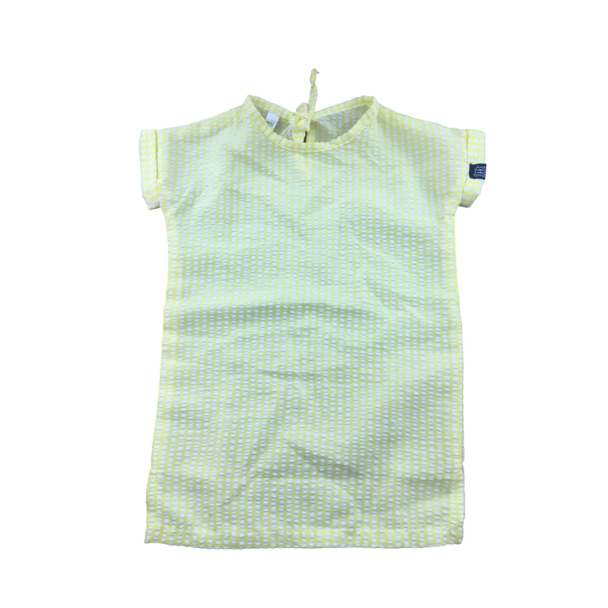 6-12M Lemon Yellow & White Seersucker Stripe Dress