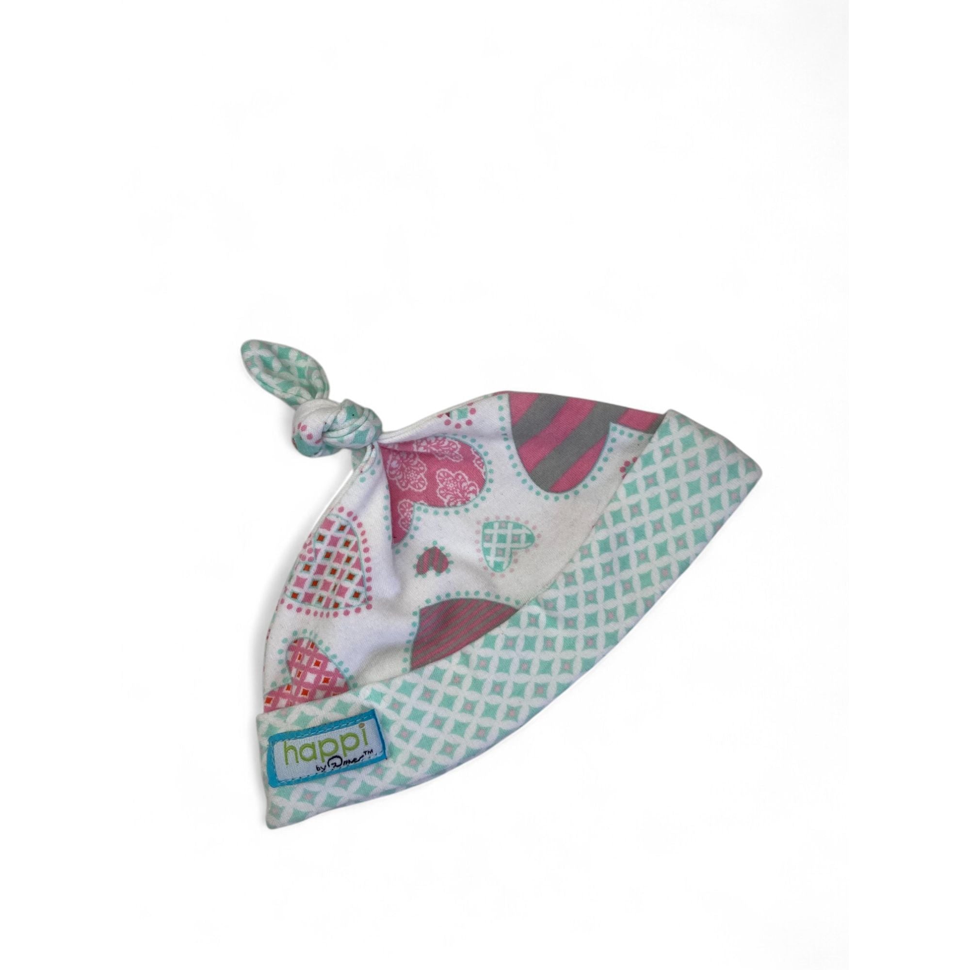 0-3M White & Pastel Heart Knot Beanie - Naartjie