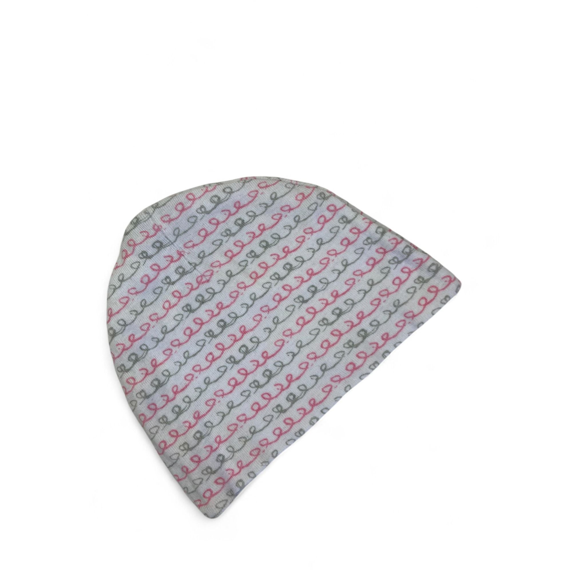 3-6M White, Pink & Grey Twirl Beanie
