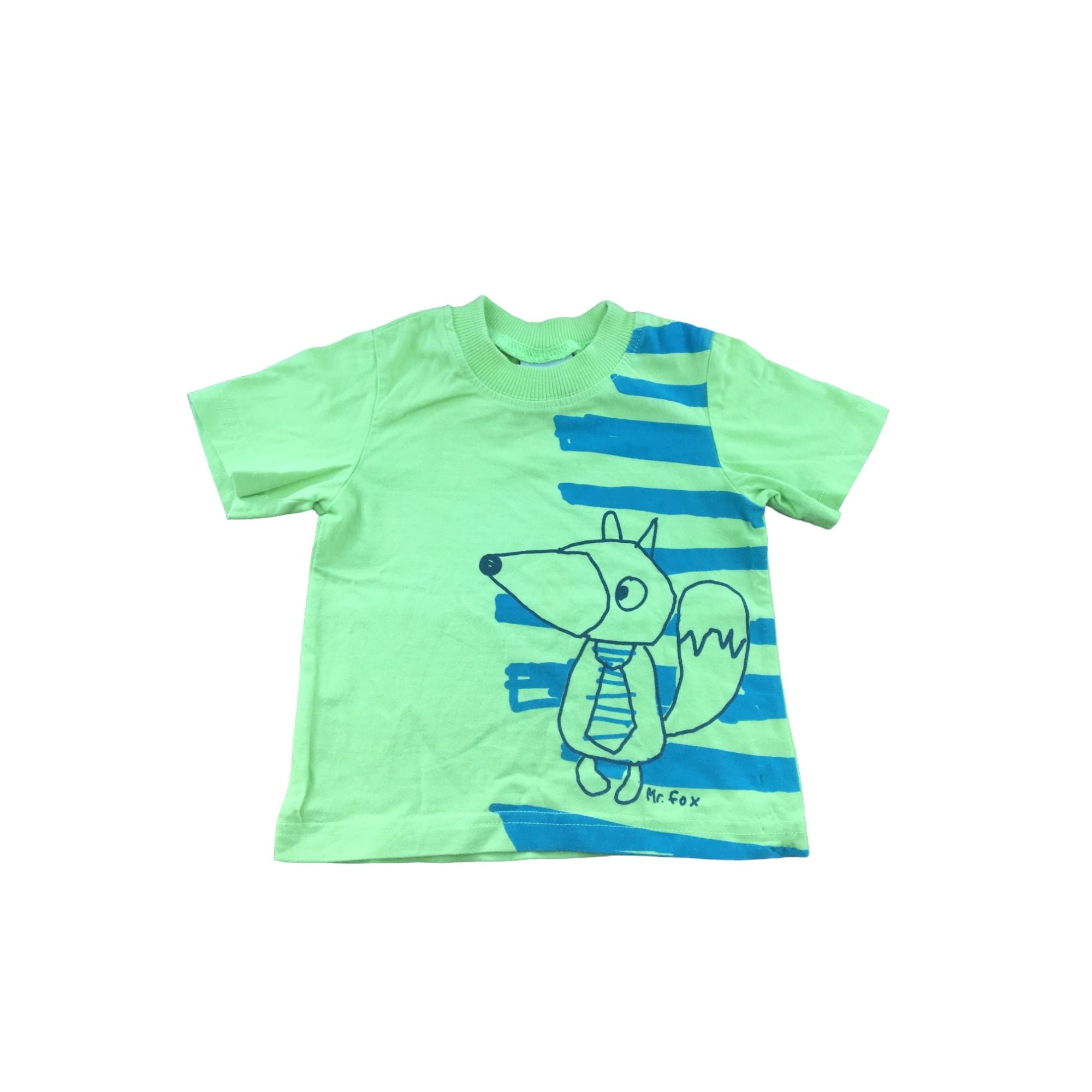 3-6M Lime Green Mr Fox T Shirt - Keedo