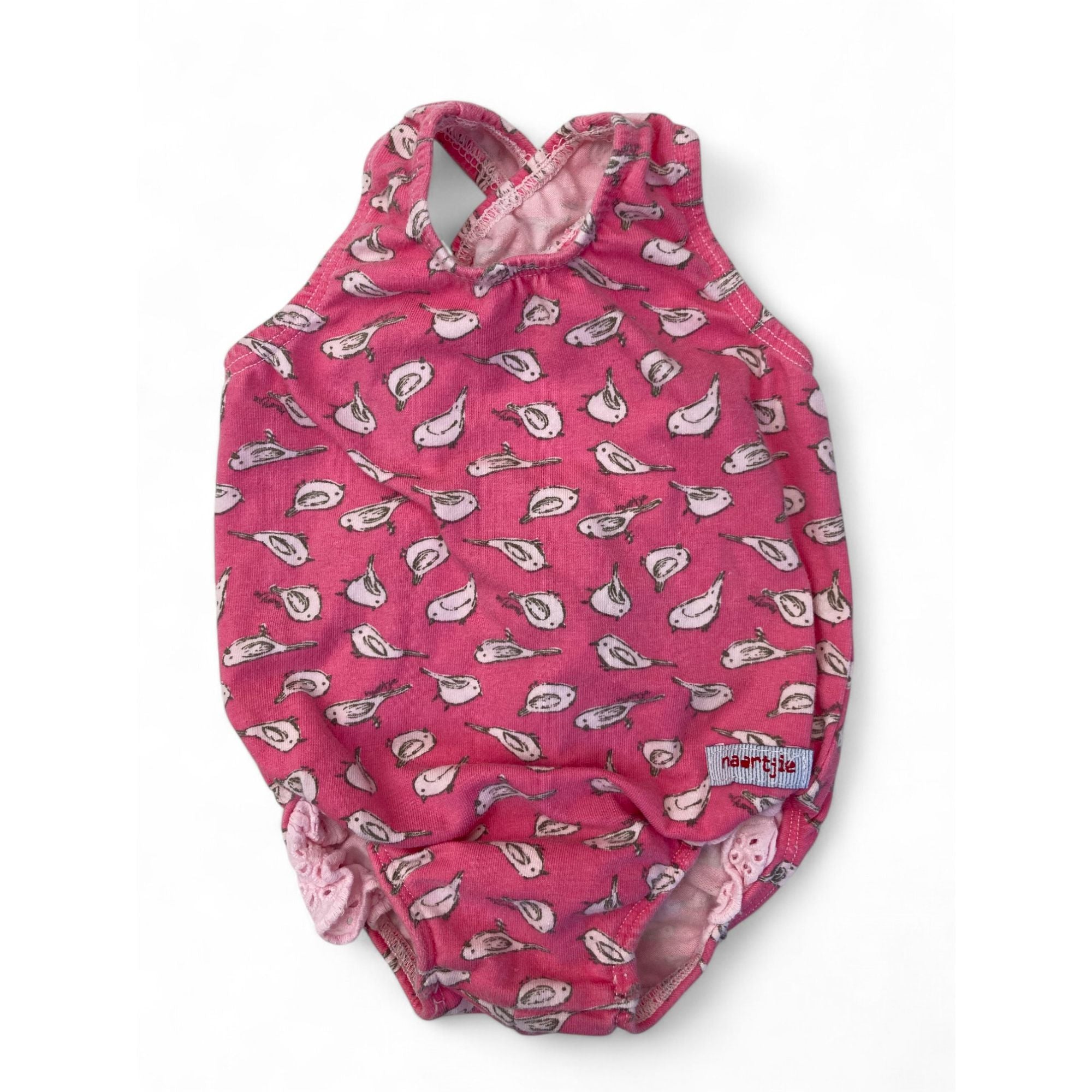 6-12M Pink & White Bird Strappy Bodysuit - Naartjie