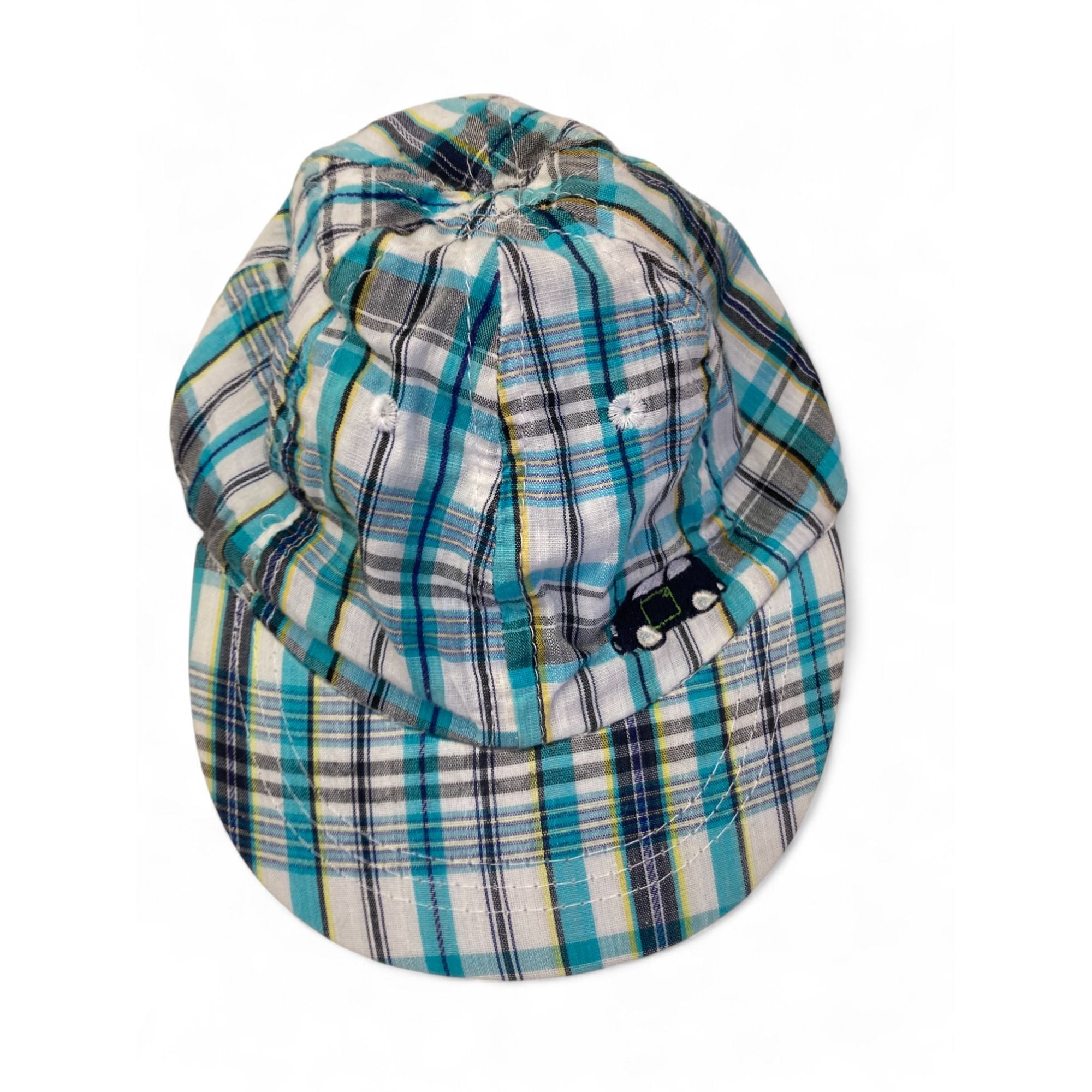 0-3M Blue & Cream Plaid Peak Cap - 123