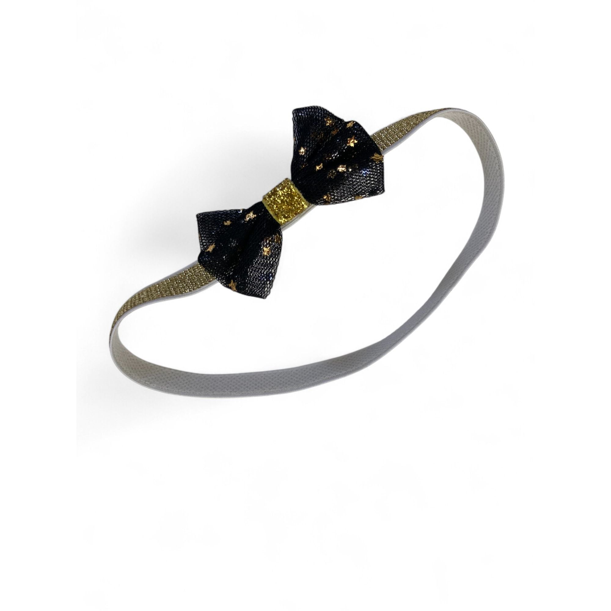 0-6M Black & Gold Glitter Tulle Bow Headband