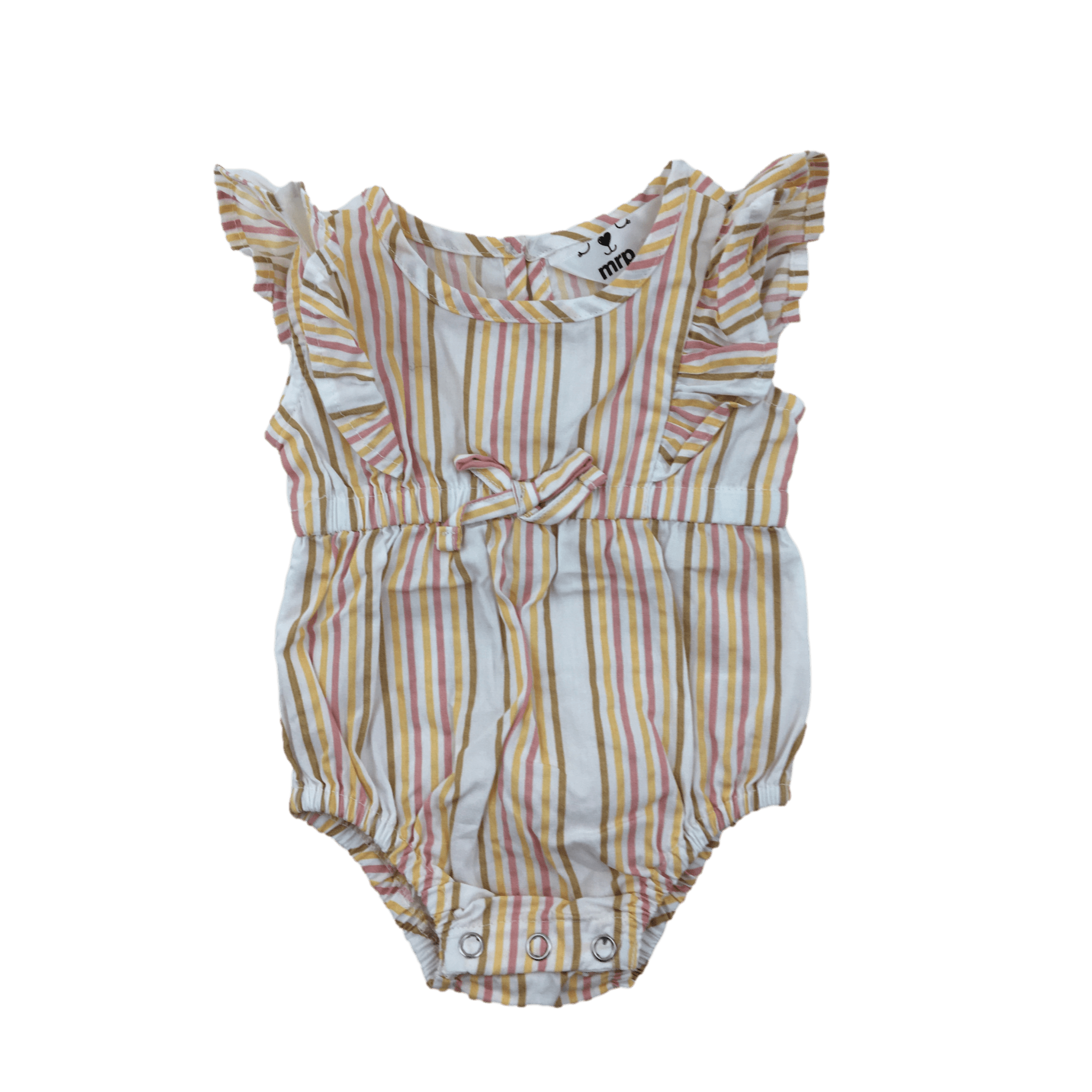0-3M White & Yellow Striped Ruffled Romper - Mr Price