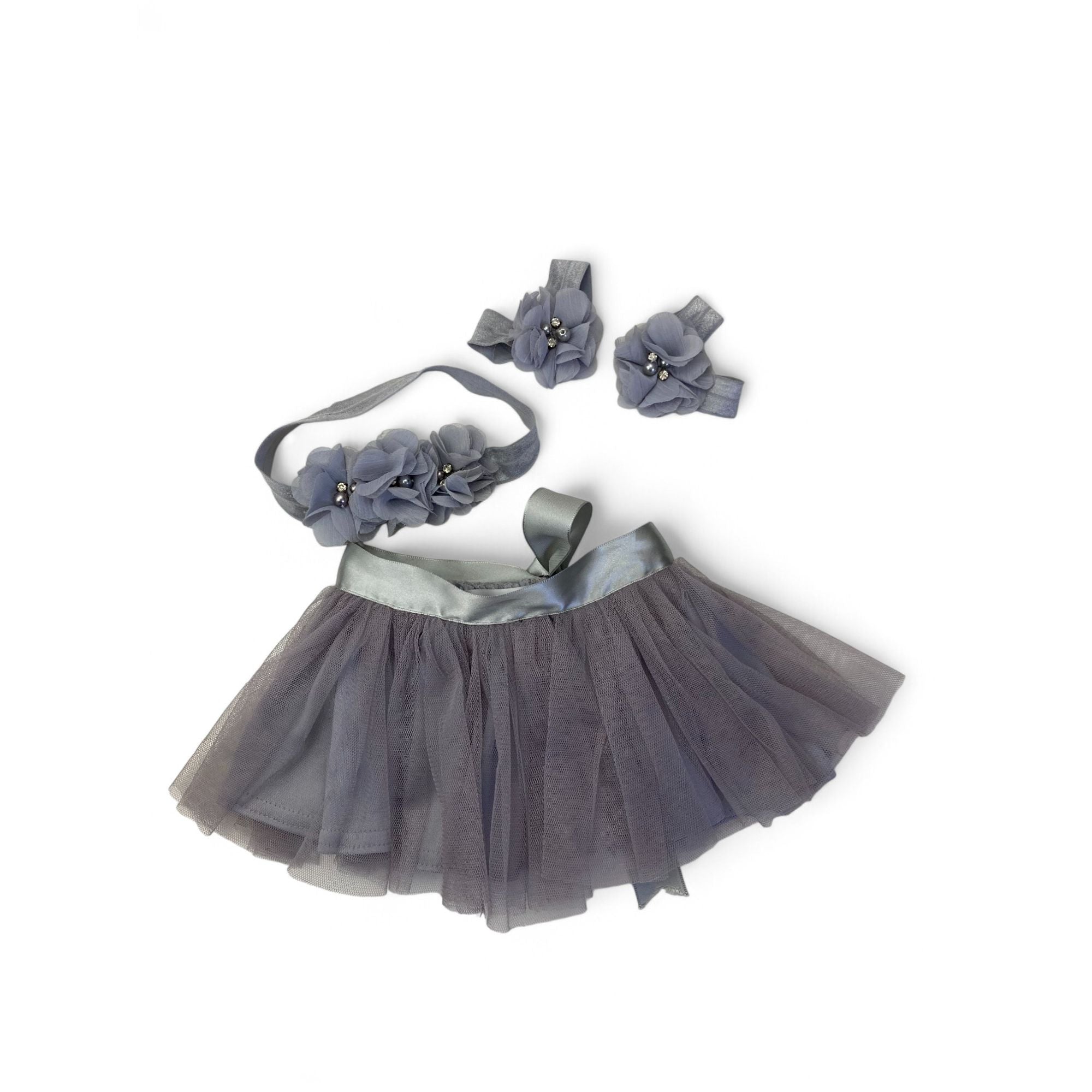 0-3M Grey-Silver Tulle Skirt, Headband & Anklets - Another Planet