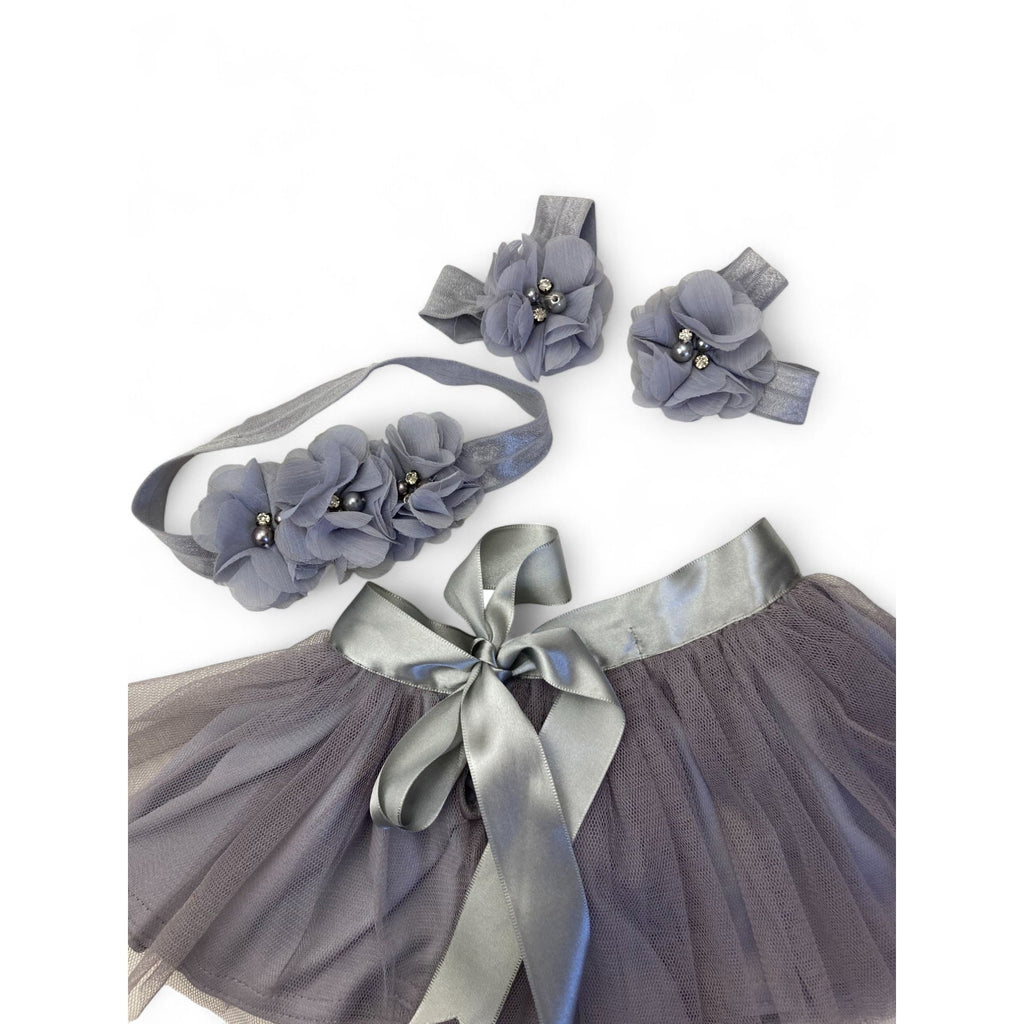 0-3M Grey-Silver Tulle Skirt, Headband & Anklets - Another Planet