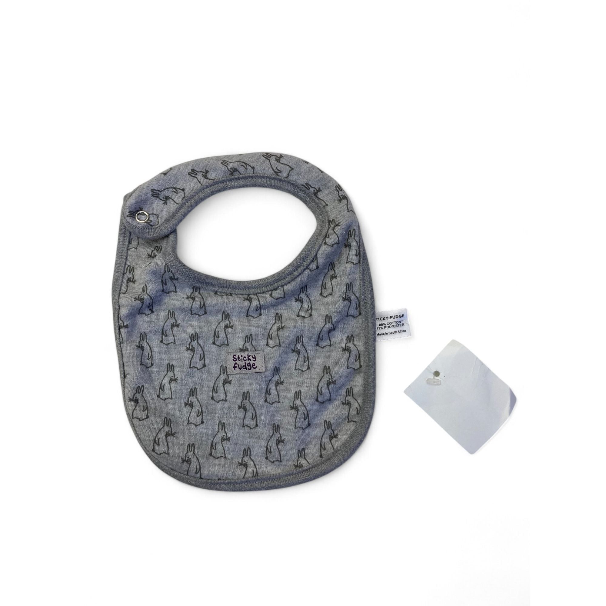 0-6M Grey Bunny Lisa Bib - Sticky Fudge