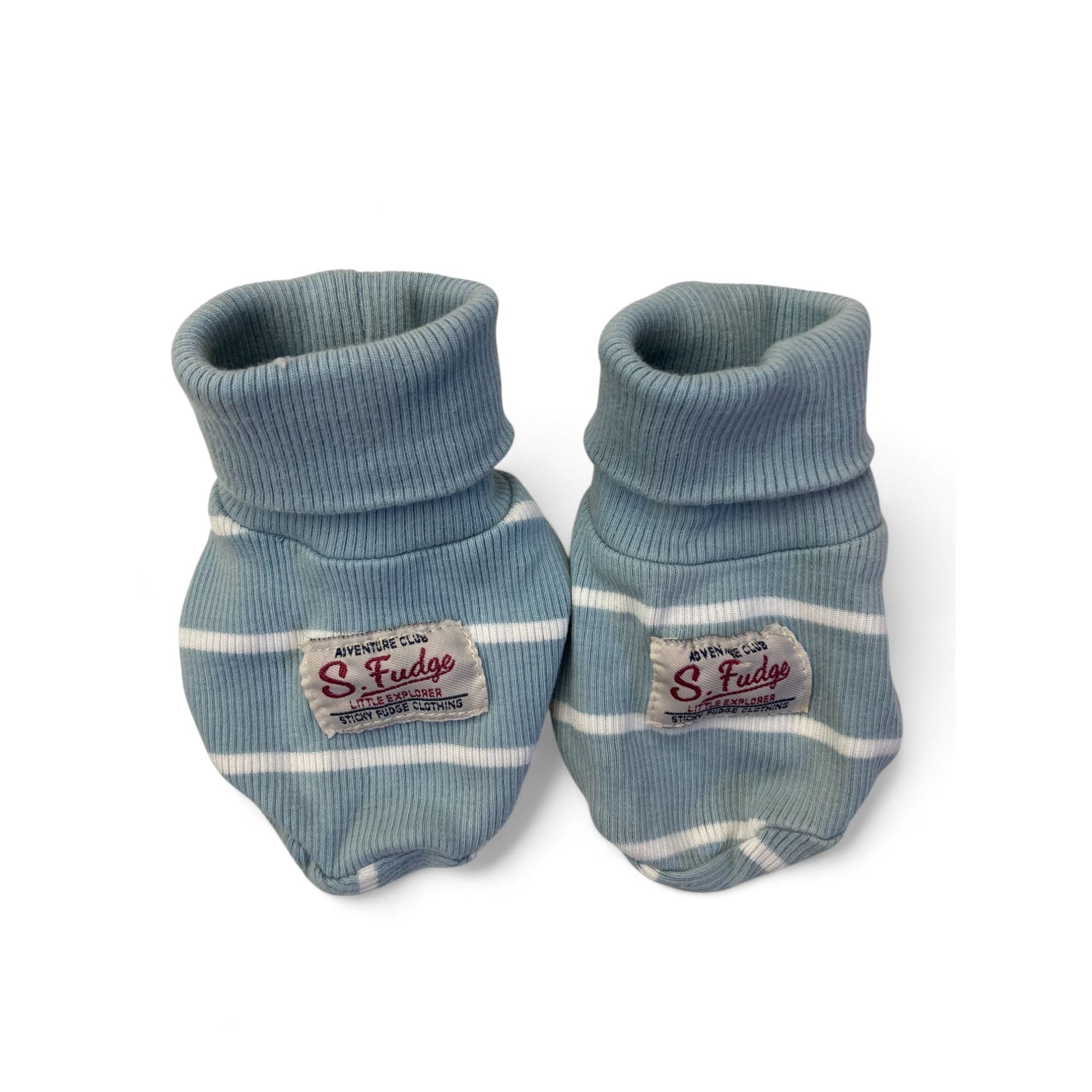 3-6M Blue & White Stripe Ribbed Booties - Sticky Fudge