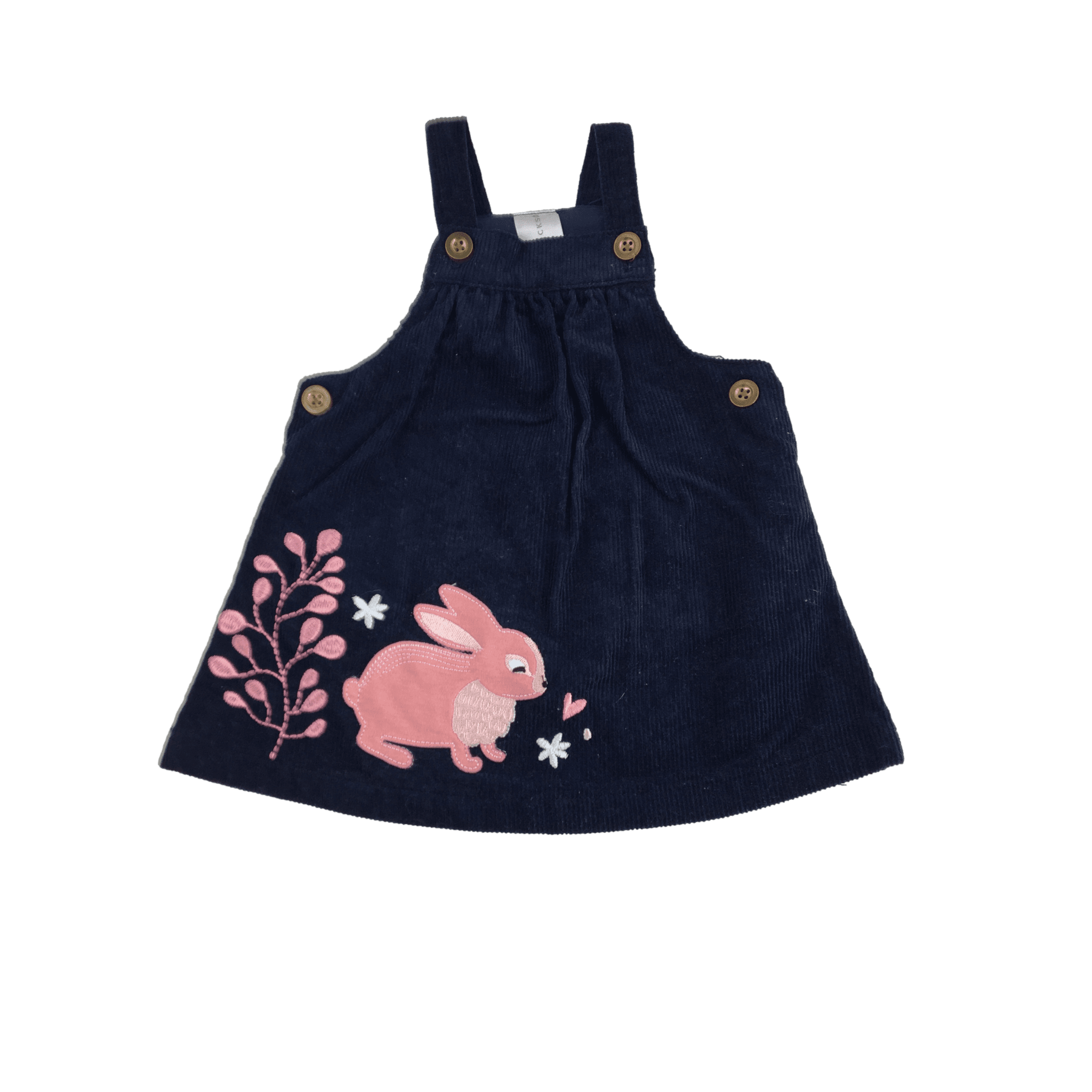 0-3M Navy & Pink Bunny Detail Corduroy Dungaree Dress - Clicks
