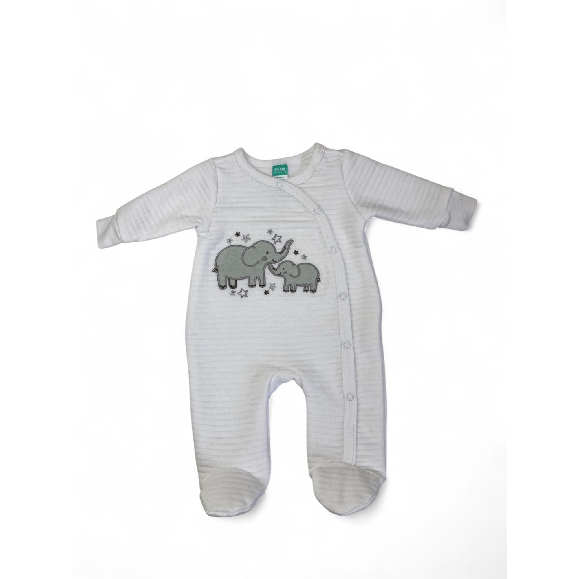 Tiny Baby - White Ribbed Elephant Snap Onesie - Ackermans
