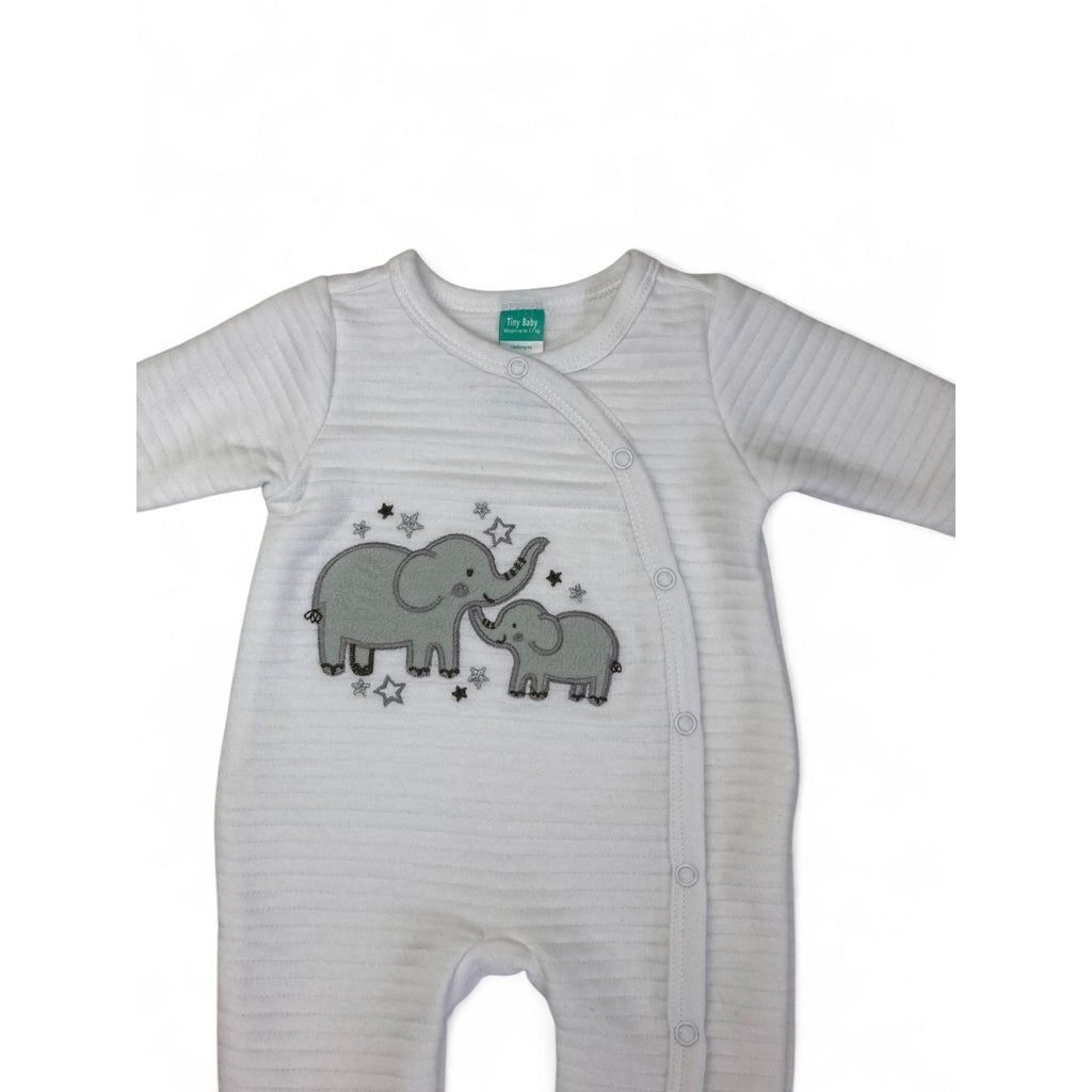 Tiny Baby - White Ribbed Elephant Snap Onesie - Ackermans
