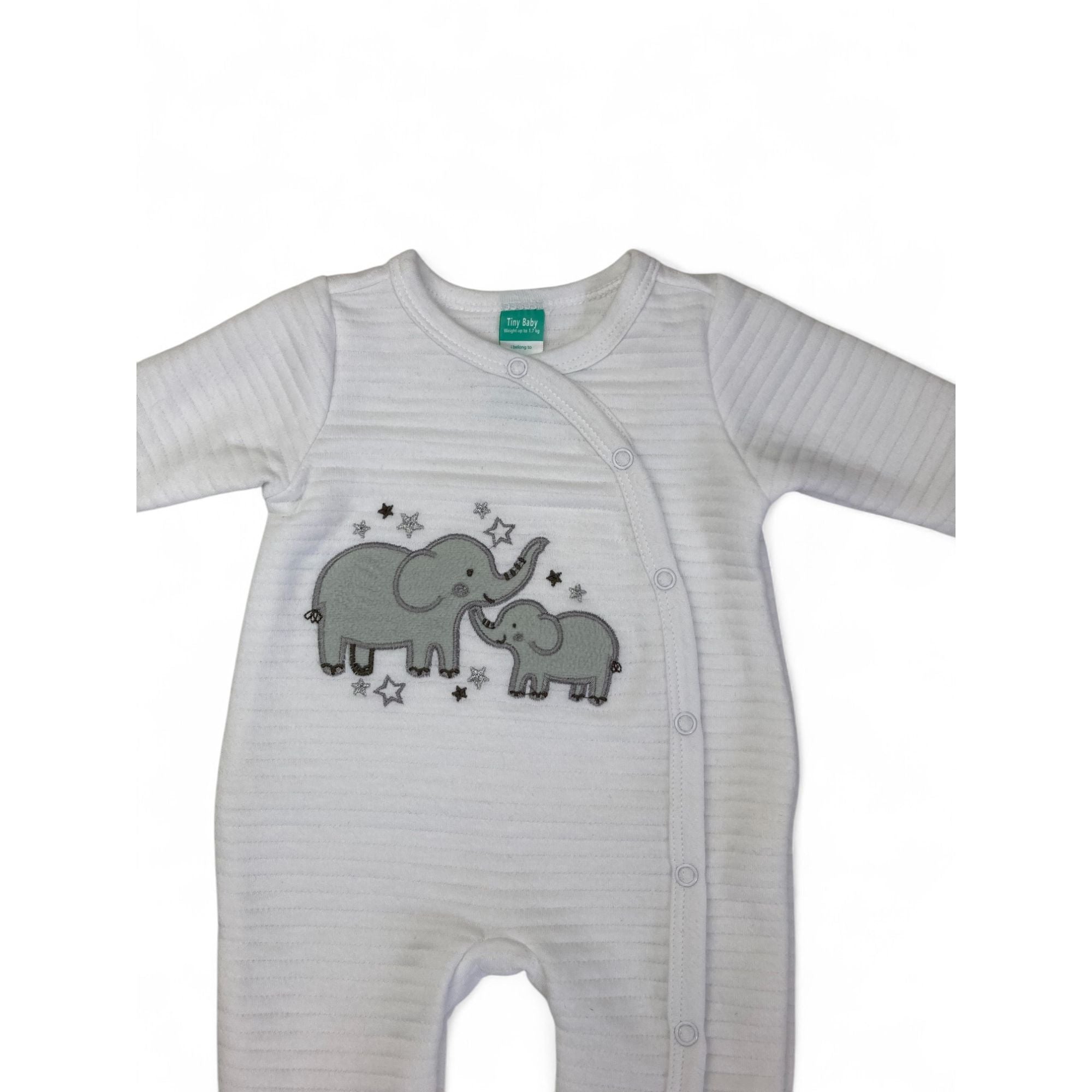Tiny Baby - White Ribbed Elephant Snap Onesie - Ackermans