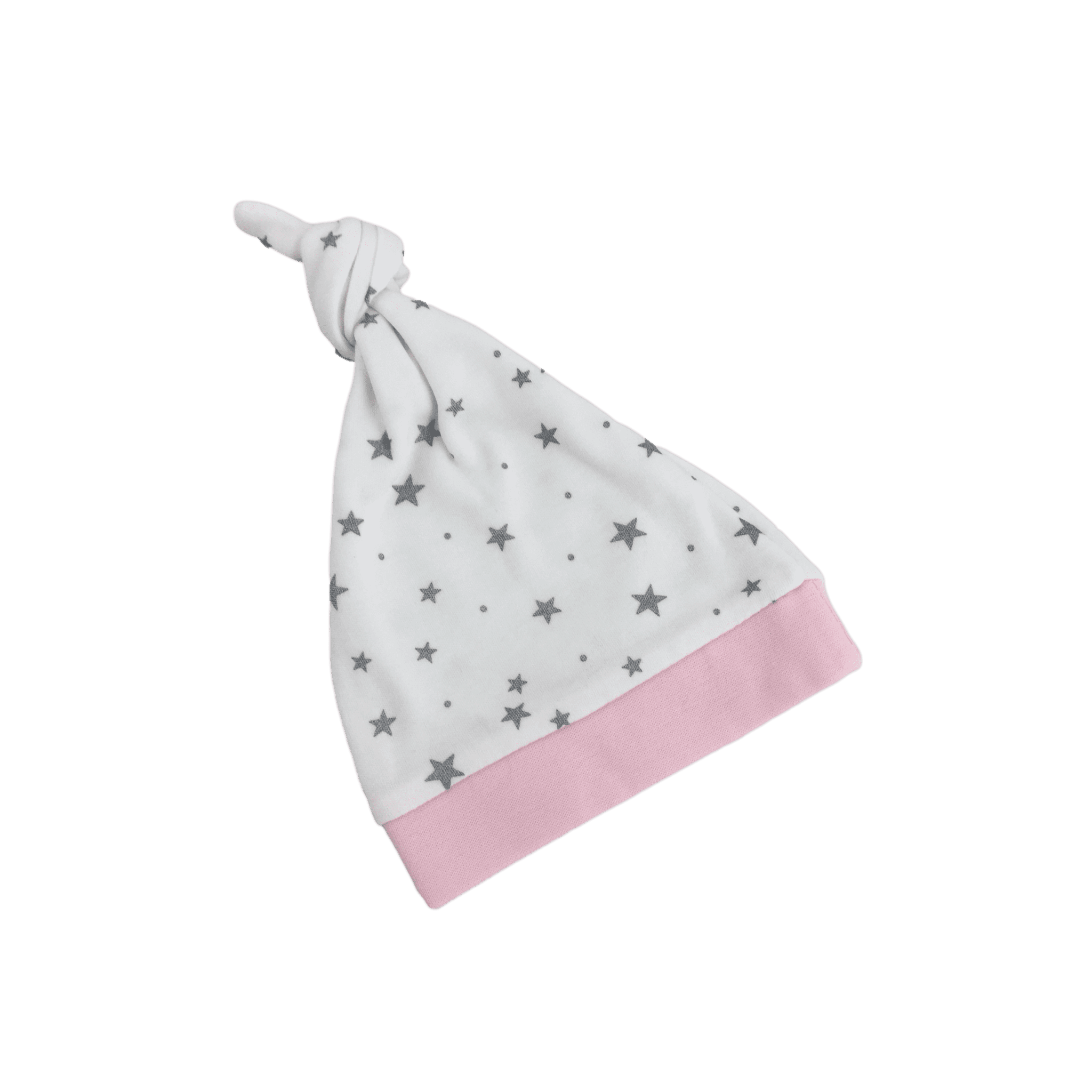 0-12M White, Pink & Grey Star Adjustable Knot Beanie