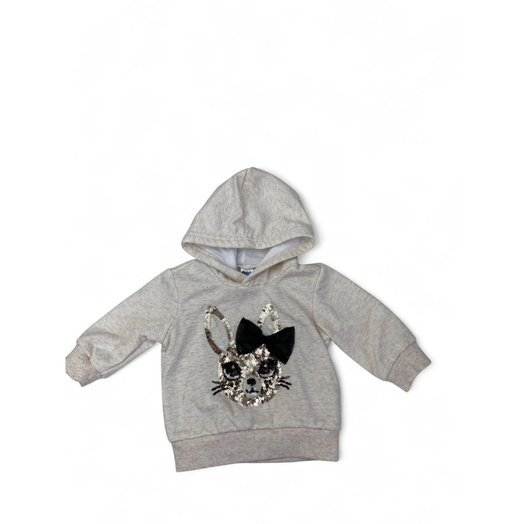 3-6M Cream Melange Sequinned Bunny Hoodie - Ackermans