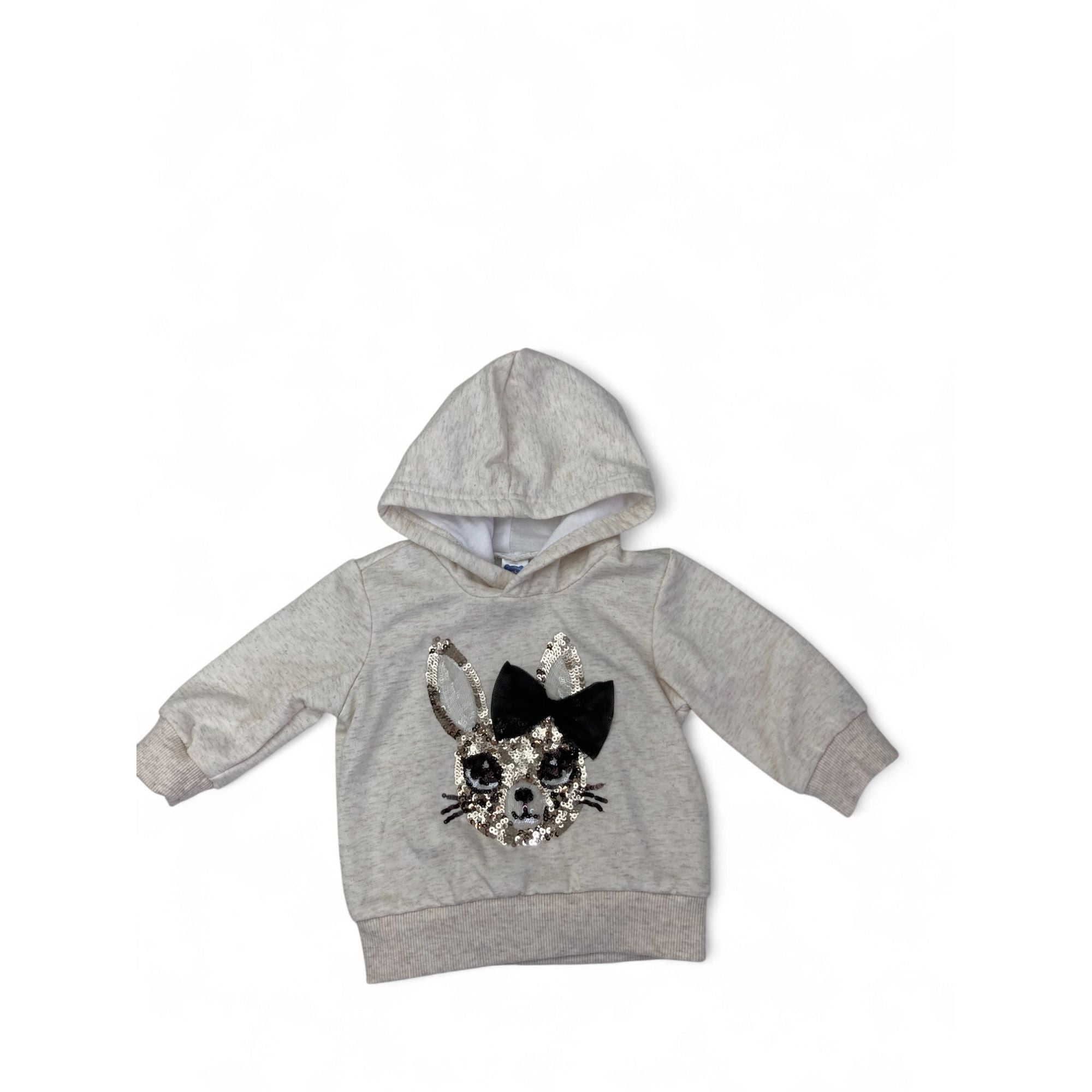 3-6M Cream Melange Sequinned Bunny Hoodie - Ackermans