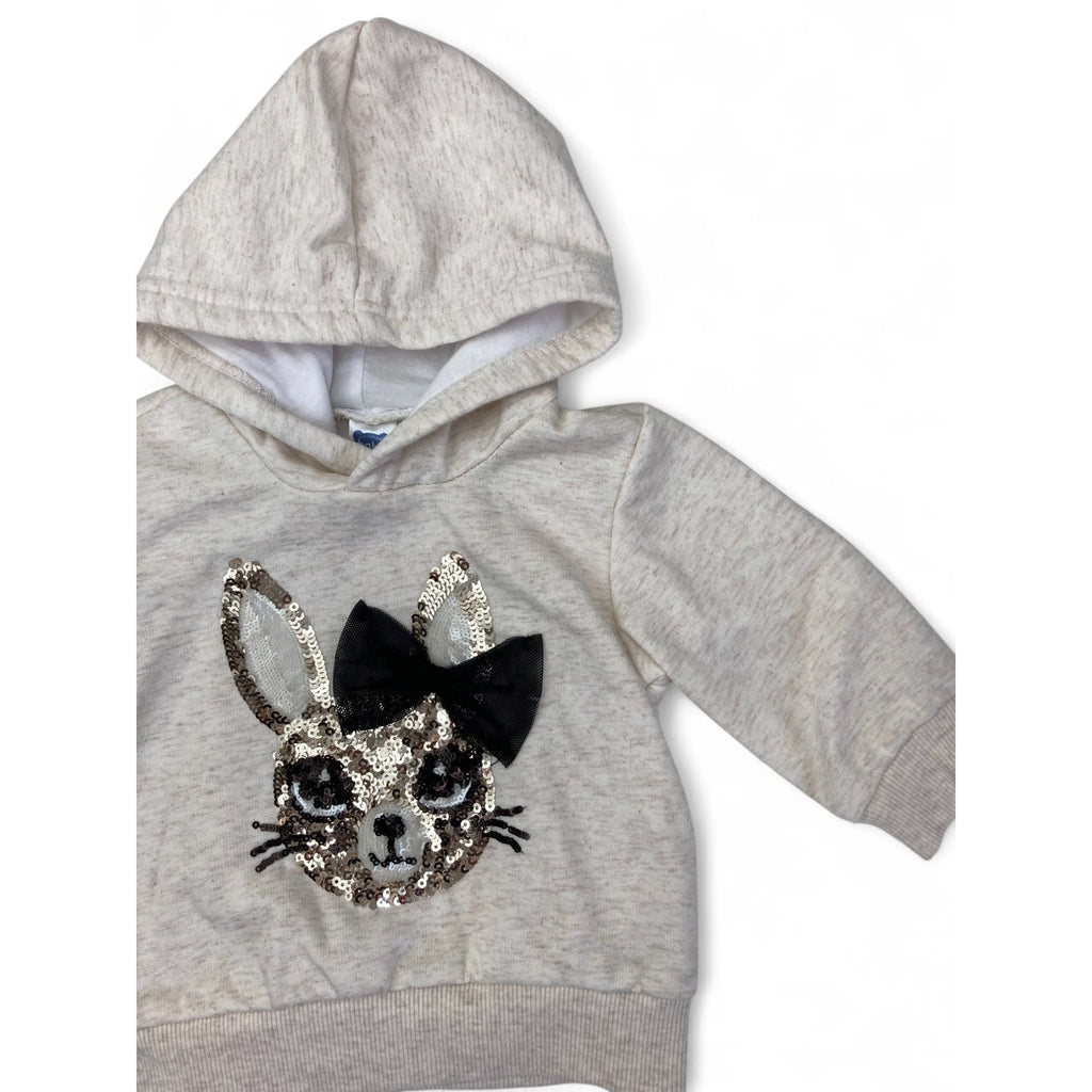 3-6M Cream Melange Sequinned Bunny Hoodie - Ackermans