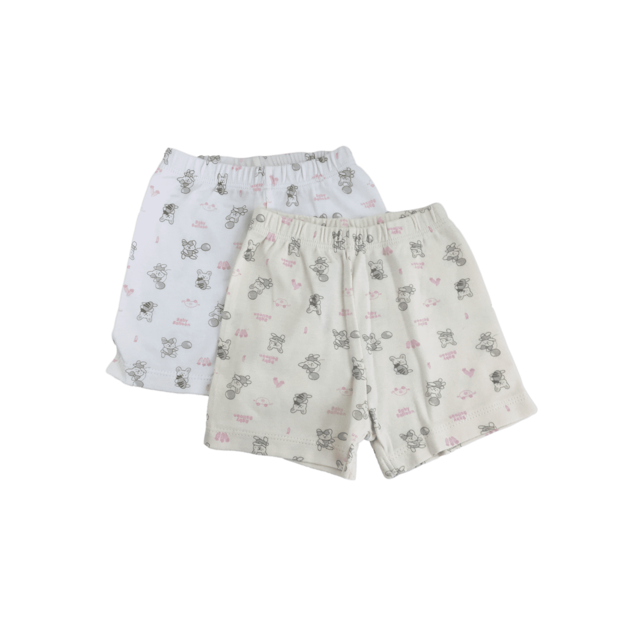 3-6M Cream & White Pink-Grey Cotton Shorts - Baby Garden