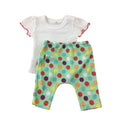 Newborn White Frill Sleeve & Green Dotted Leggings Set