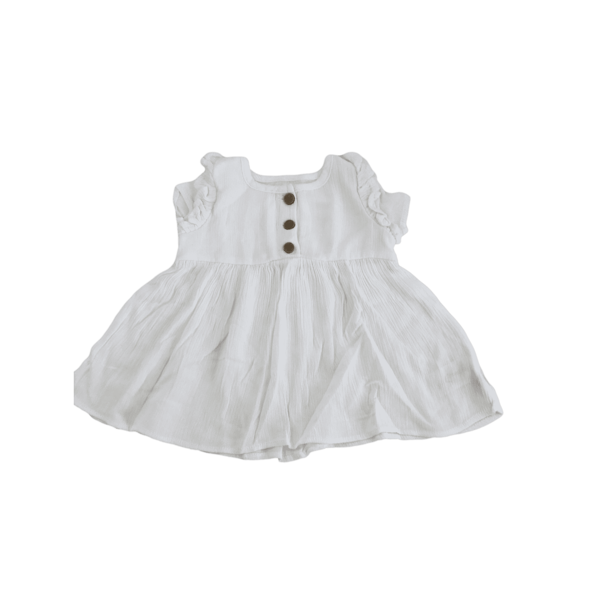 0-3M White Textured Rayon Button Front Dress - OneTwoThree