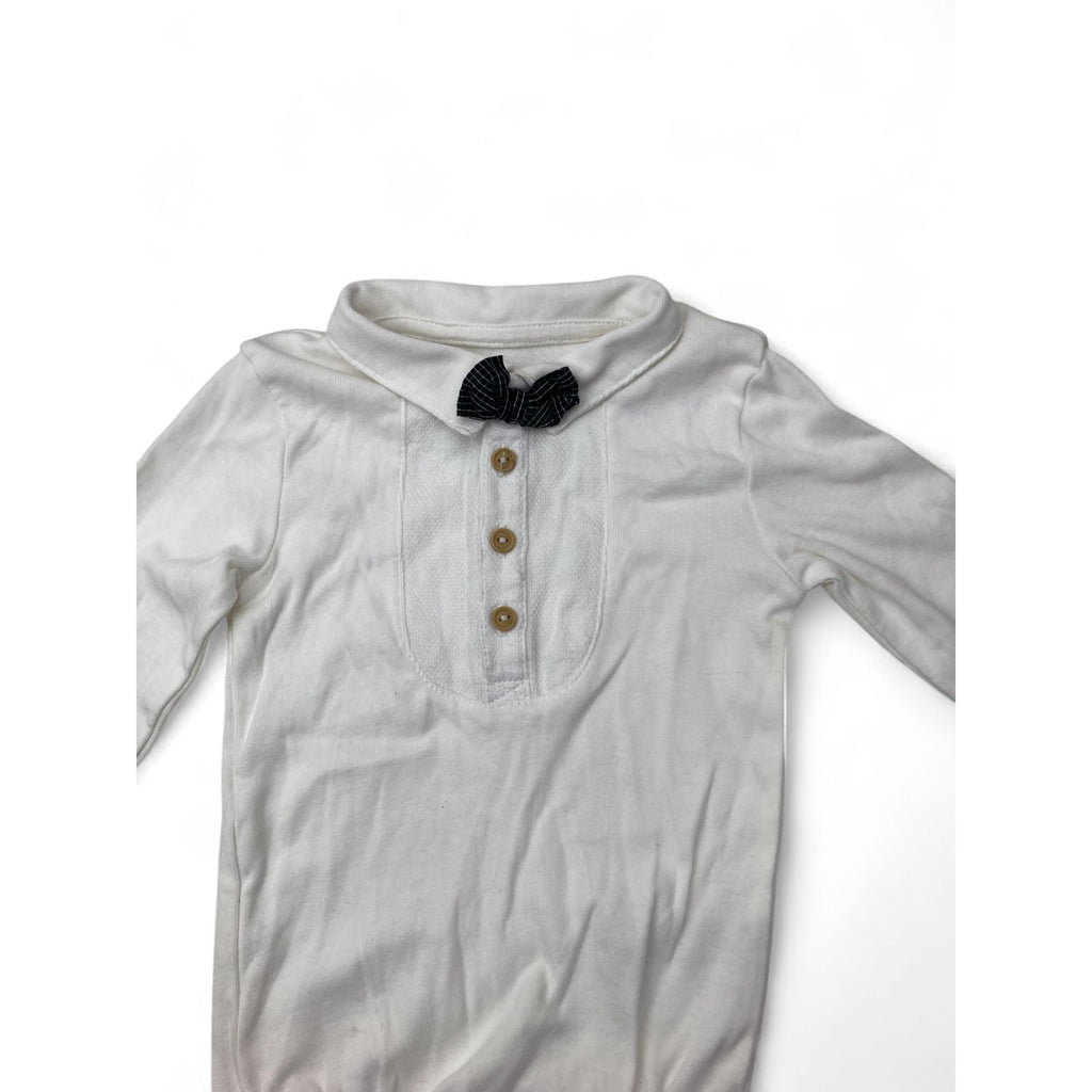 US 6-9M Cream Bow Half Button Shirt Bodysuit - H&M