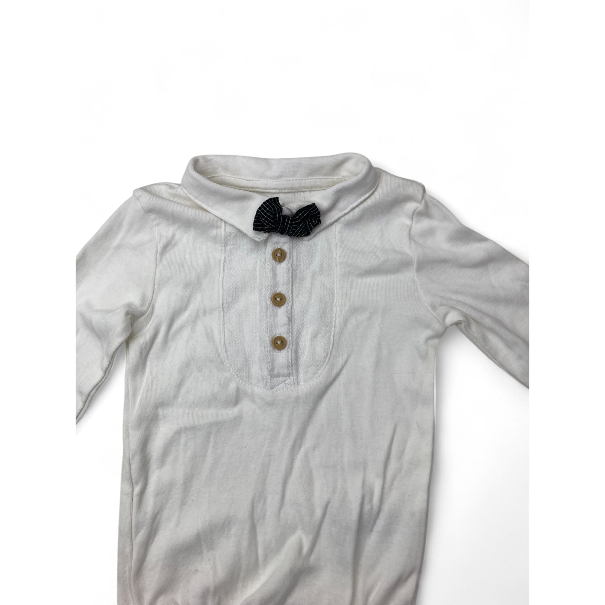 US 6-9M Cream Bow Half Button Shirt Bodysuit - H&M