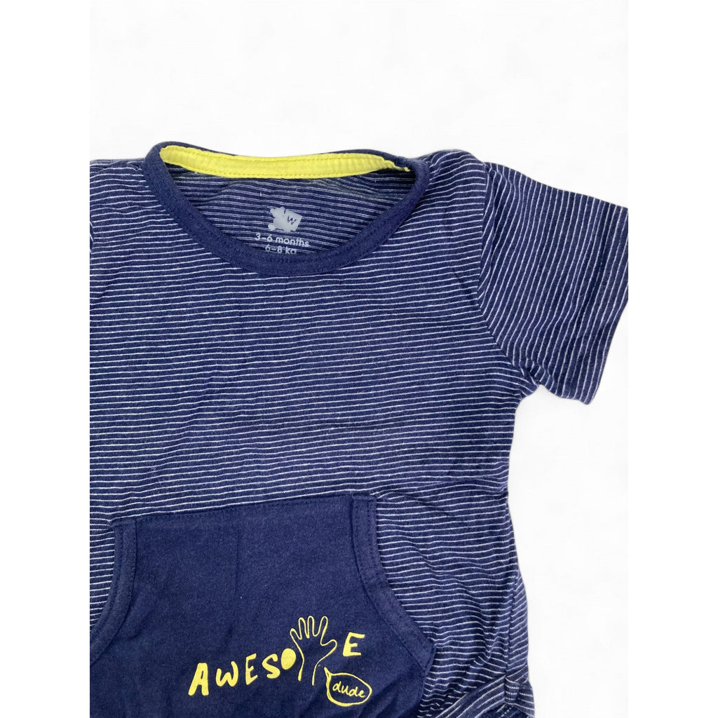 3-6M Navy Blue Stripe Pocket T Shirt - Woolworths