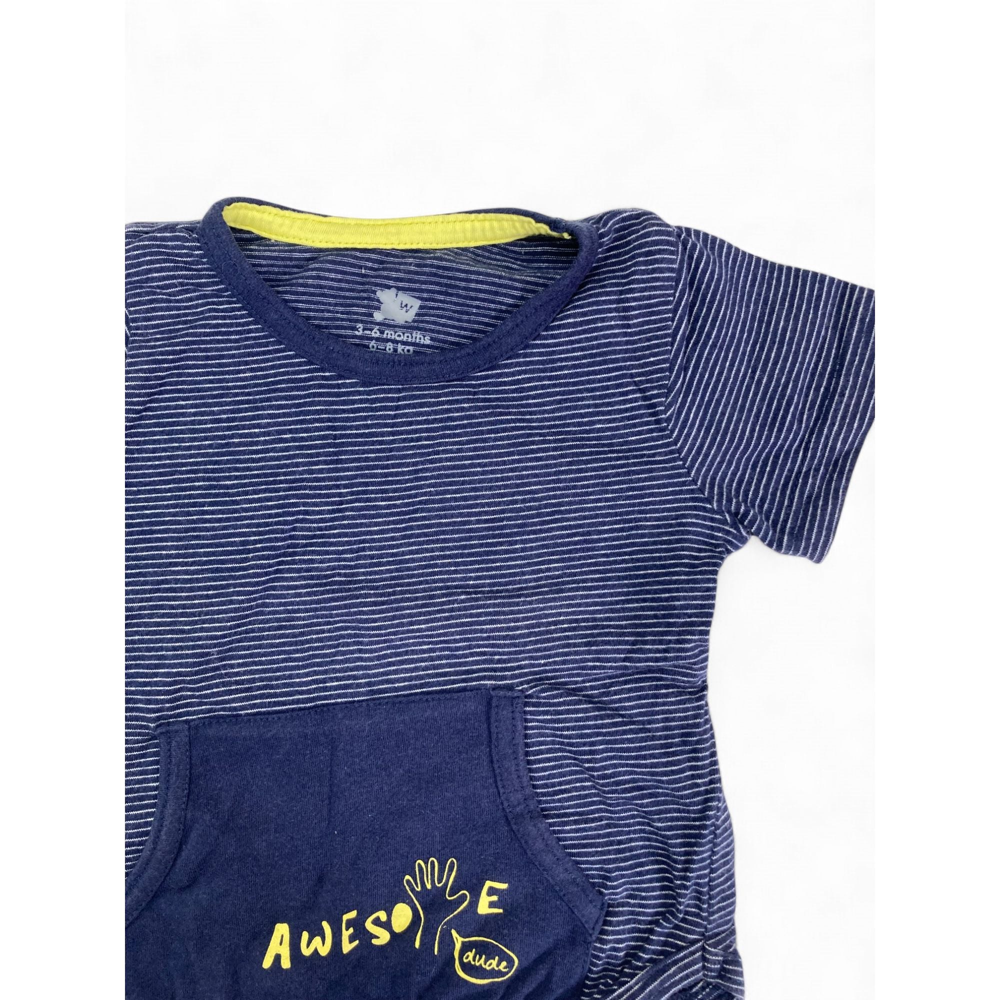 3-6M Navy Blue Stripe Pocket T Shirt - Woolworths