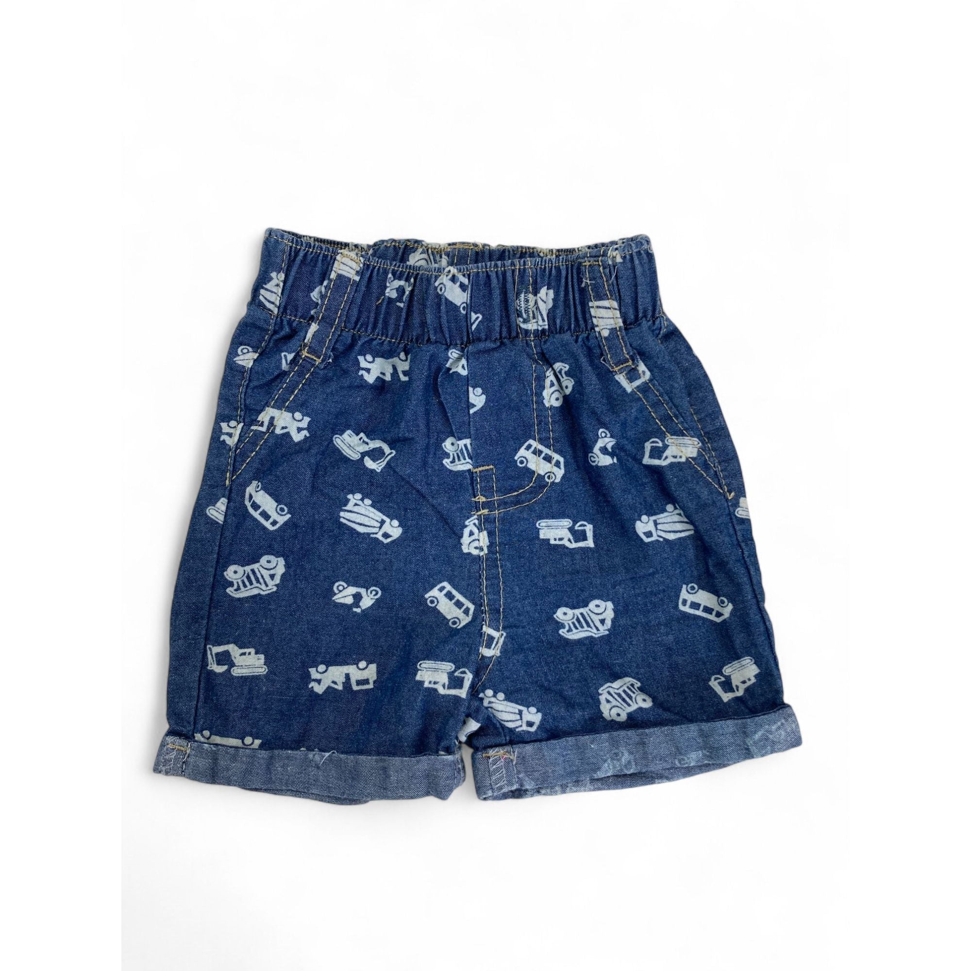 3-6M Blue & White Denim Truck Shorts - Real