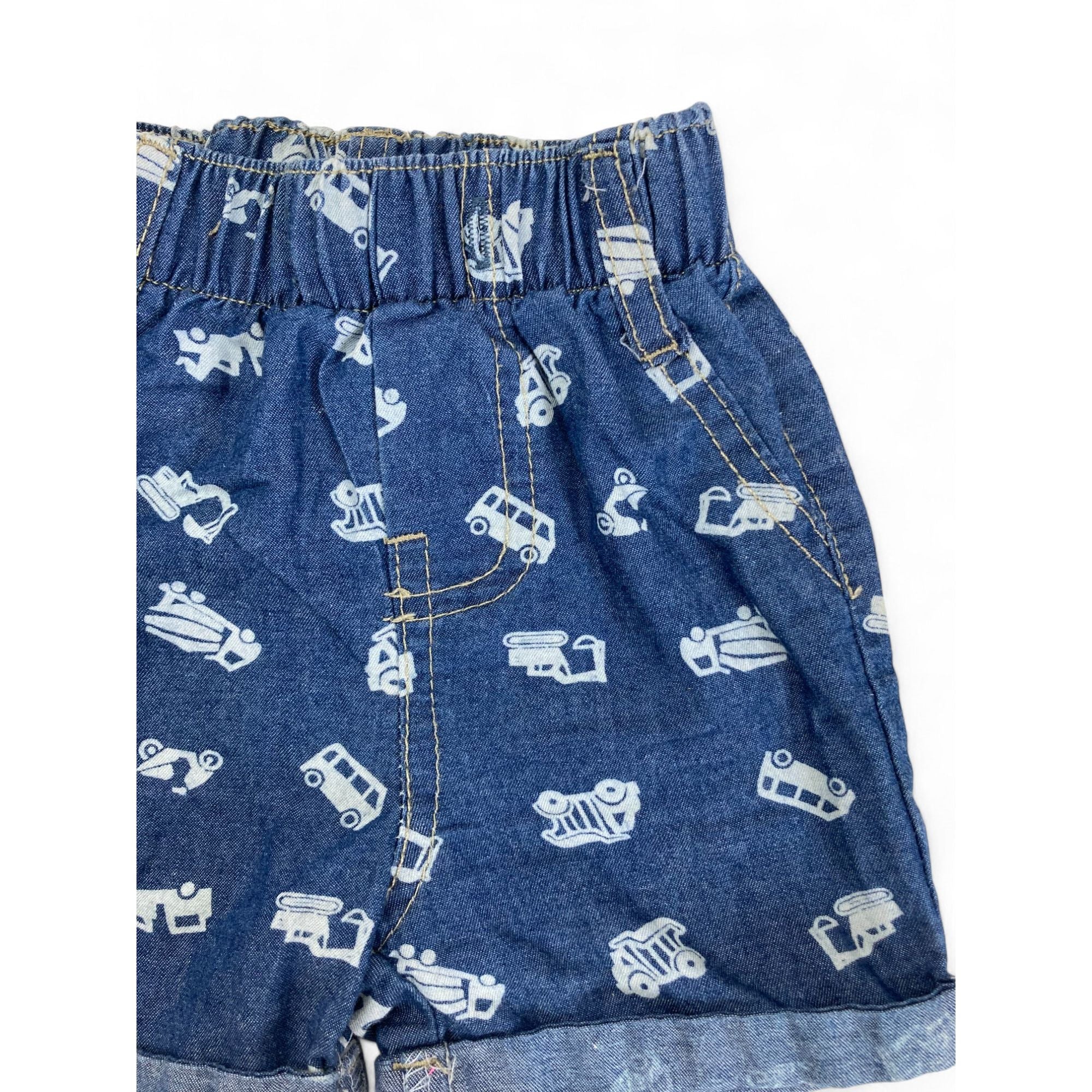 3-6M Blue & White Denim Truck Shorts - Real