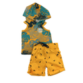 0-3M Yellow Speckled Shorts & Leaf Print Hooded Top Set - Cuddlesome