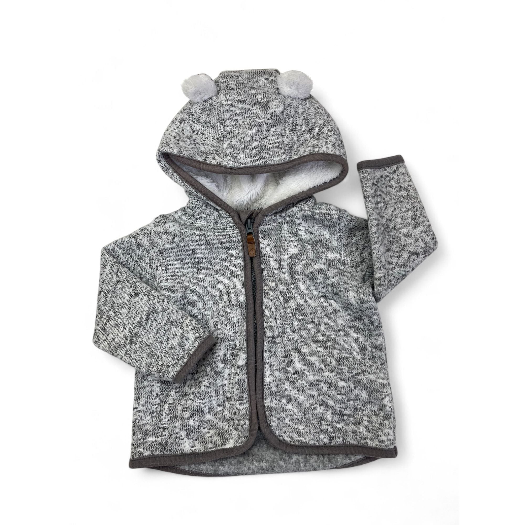 US 4-6M Grey Melange Knit Zip Hoodie - H&M
