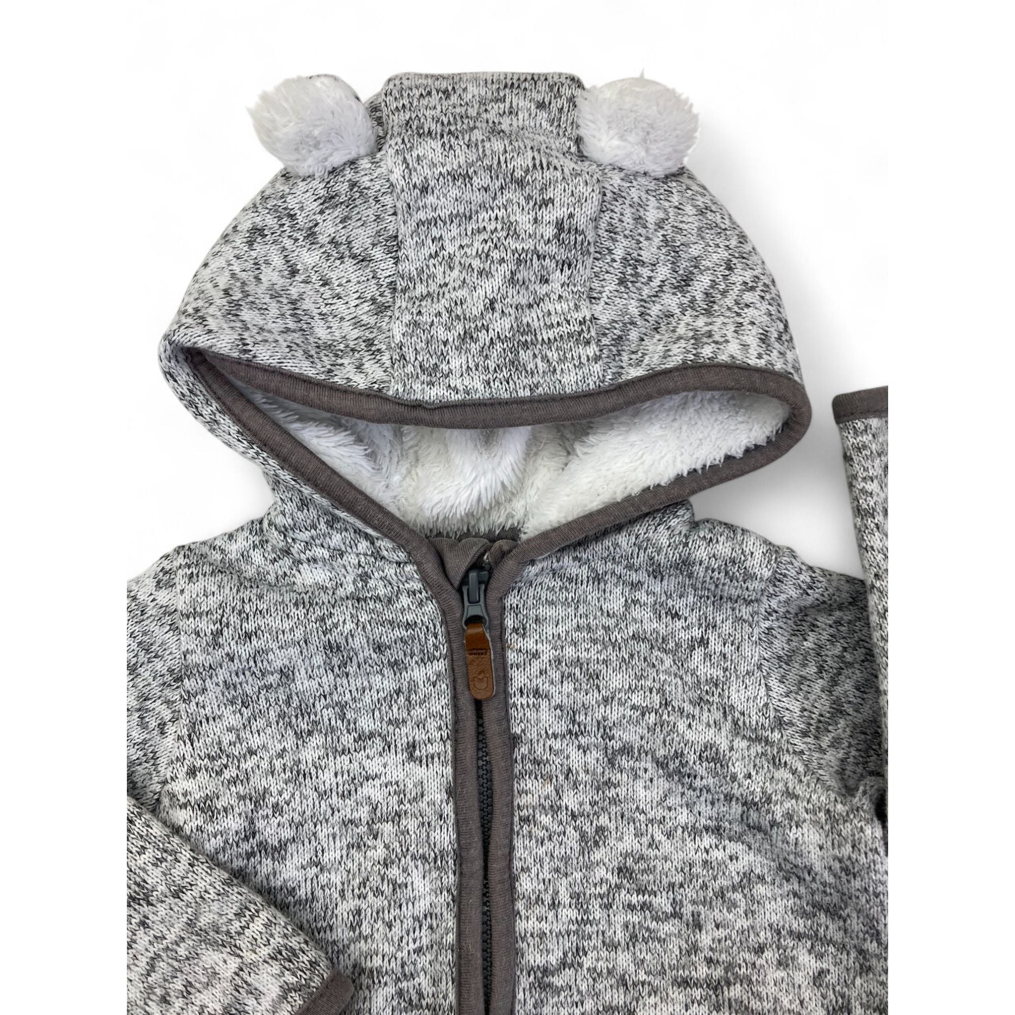 US 4-6M Grey Melange Knit Zip Hoodie - H&M