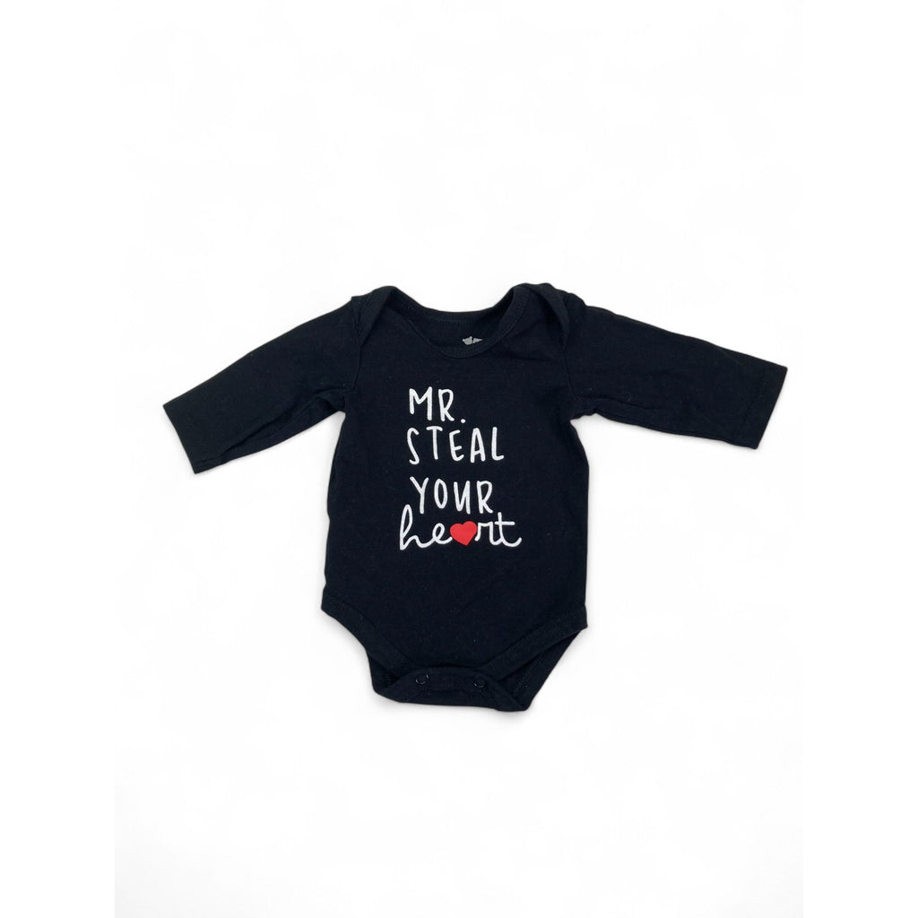 Newborn Black Long Sleeve "Mr Steal You Heart" Bodysuit - Woolworths