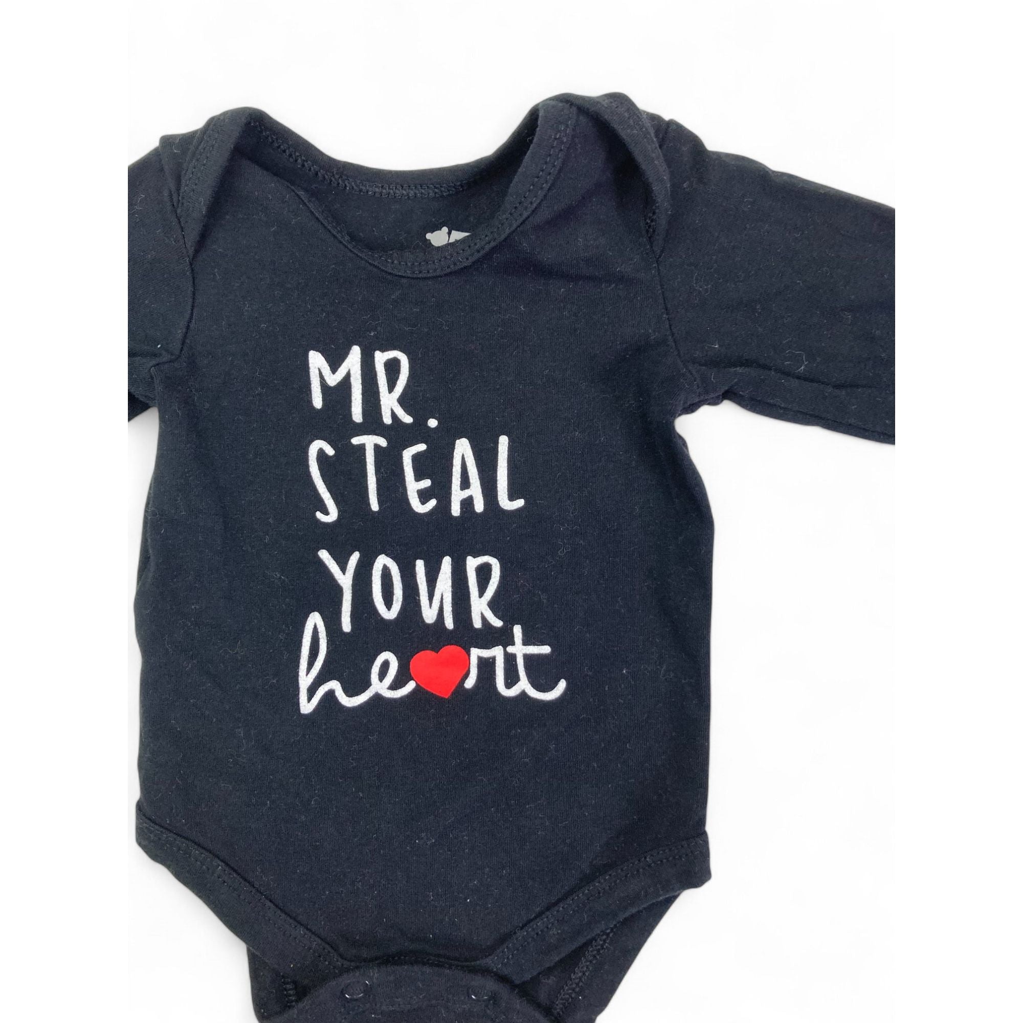 Newborn Black Long Sleeve "Mr Steal You Heart" Bodysuit - Woolworths