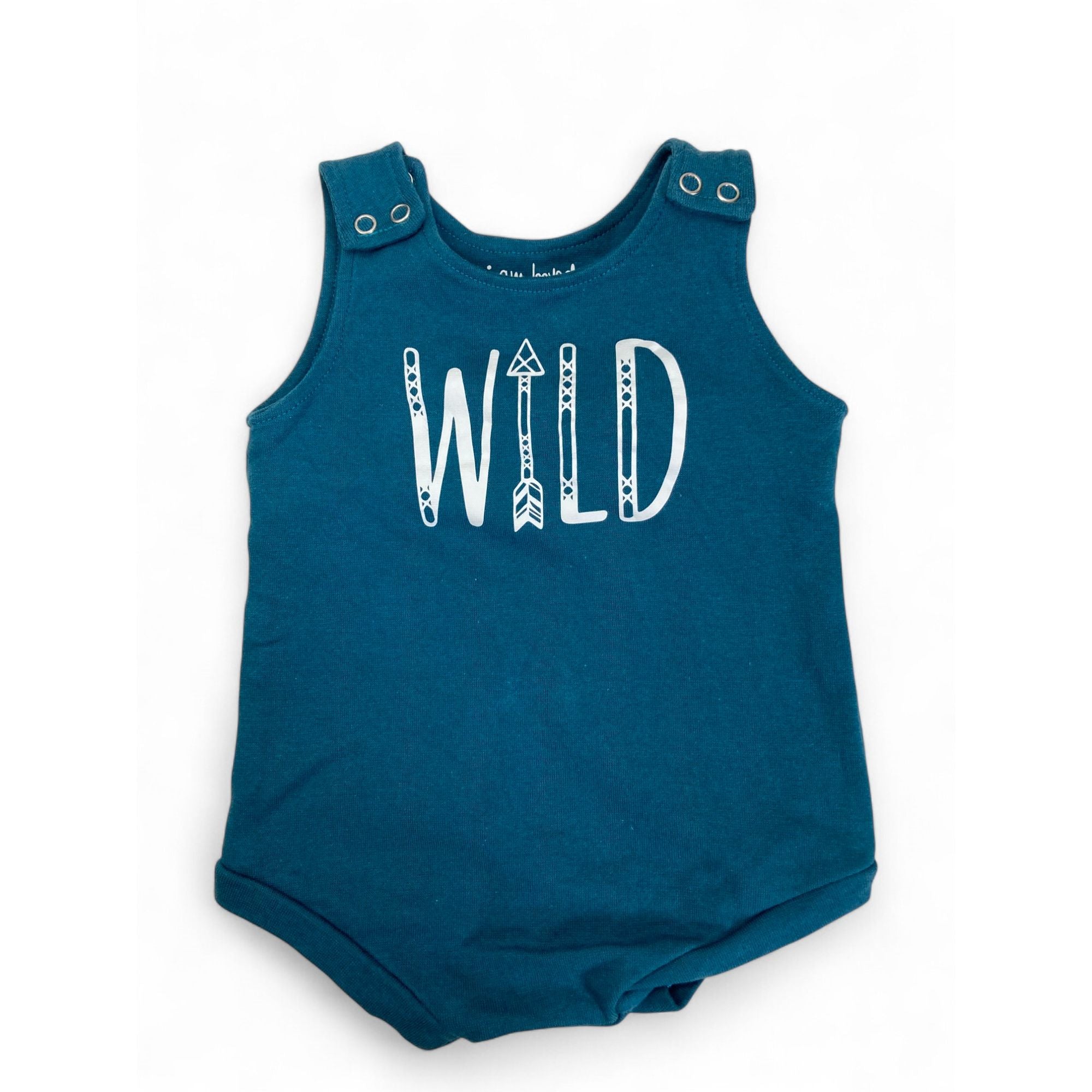 3-6M Teal & White "Wild" Sleeveless Romper