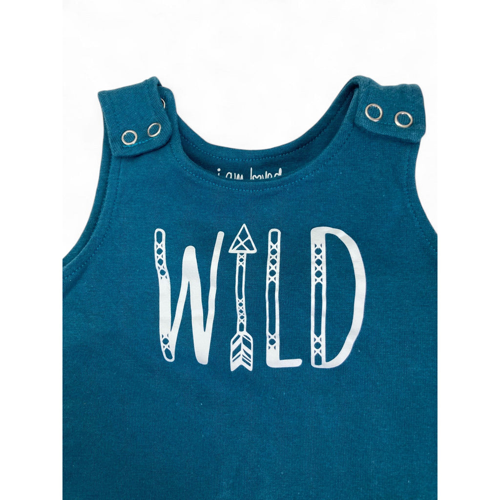 3-6M Teal & White "Wild" Sleeveless Romper