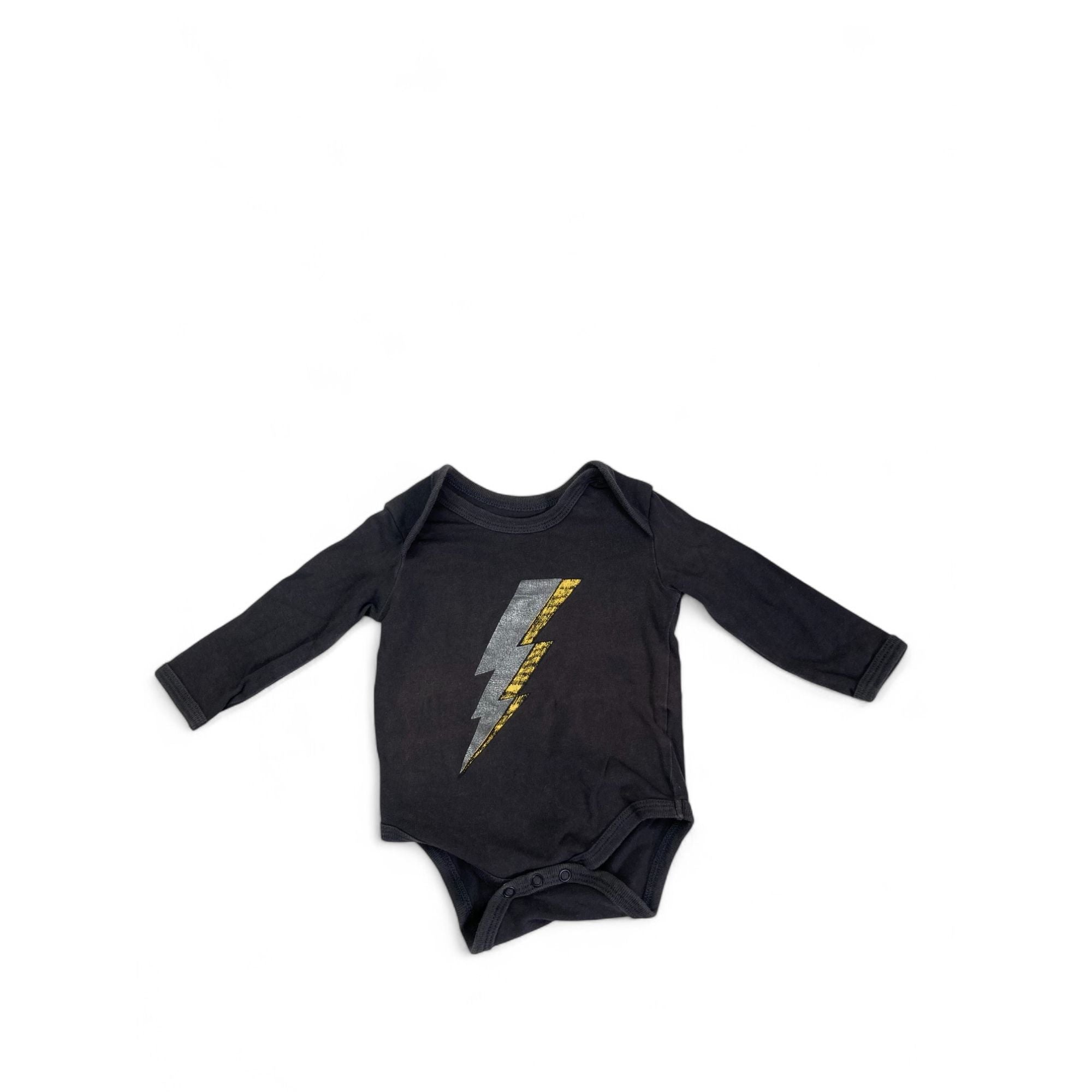 0-3M Grey Lightning Bolt Long Sleeve Bodysuit - Cotton On