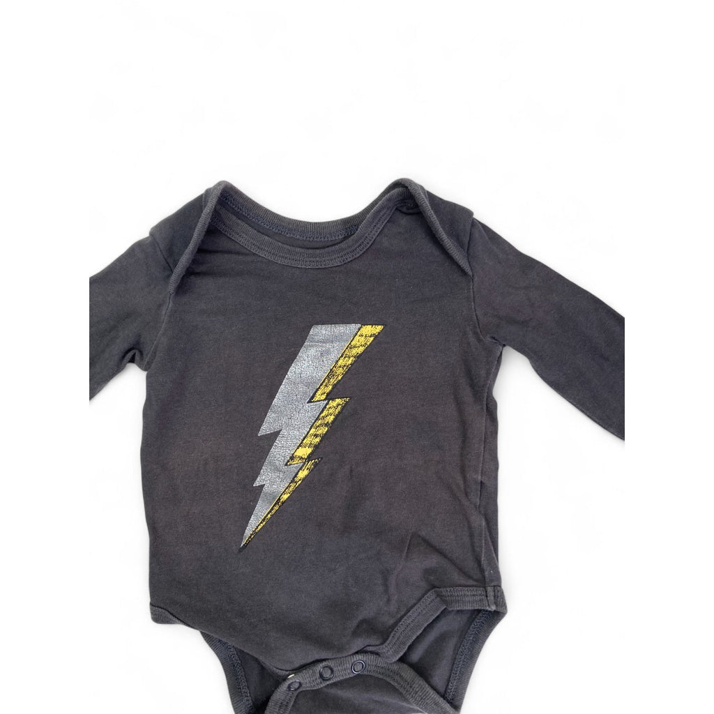 0-3M Grey Lightning Bolt Long Sleeve Bodysuit - Cotton On