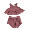 0-3M Mauve Ribbed Peplum Top & Bloomer Shorts - Dandy Lion